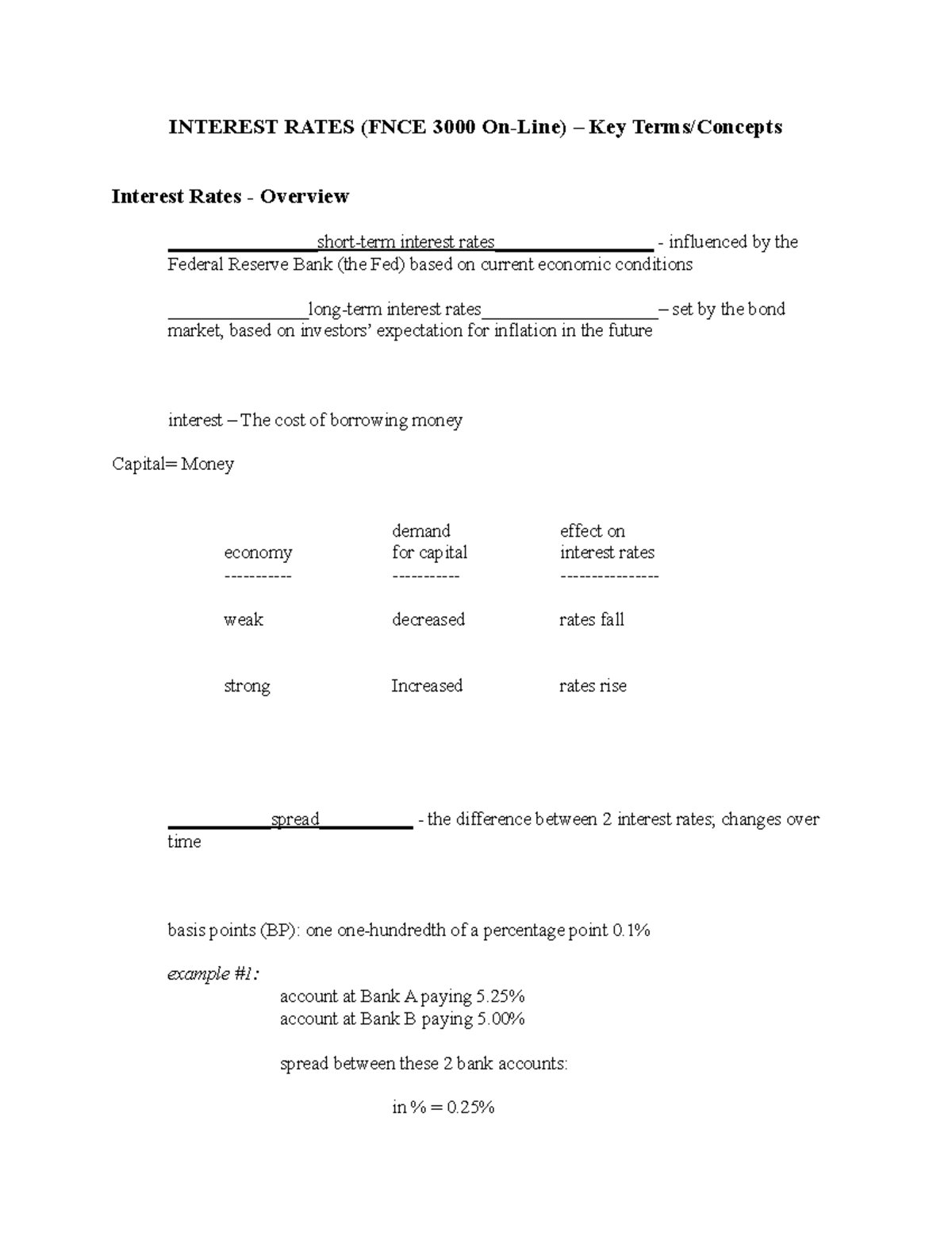 Interest Rates Handout Includes week 3 - INTEREST RATES (FNCE 3000 On ...