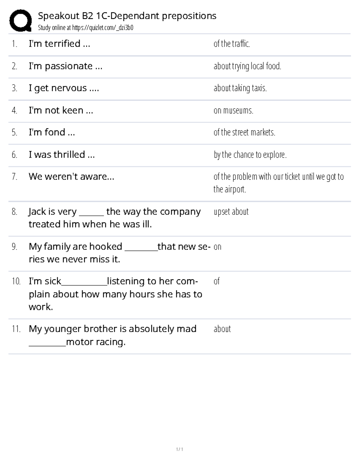 Speakout B2 Unit 1C Dependent Prepositions Study Guide - Studocu