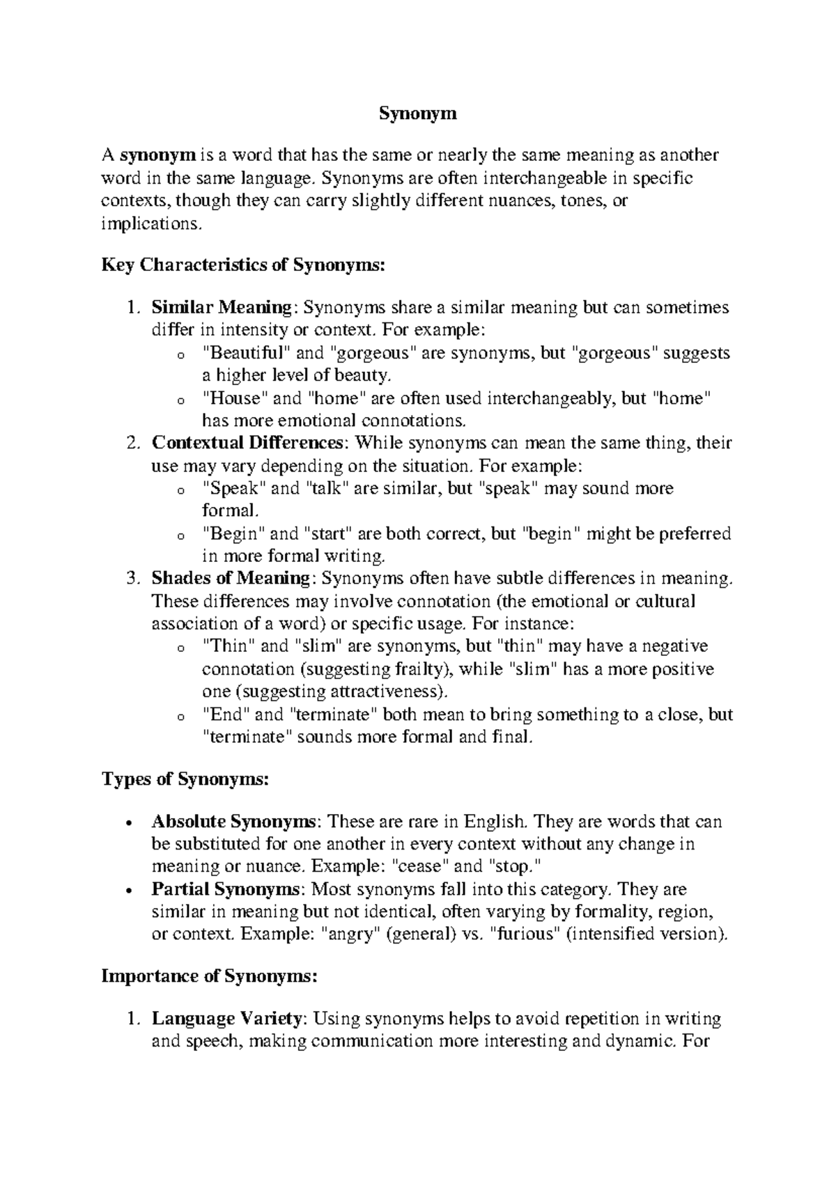 Understanding Synonyms: Meaning, Types & Importance for Language Usage -  Studocu