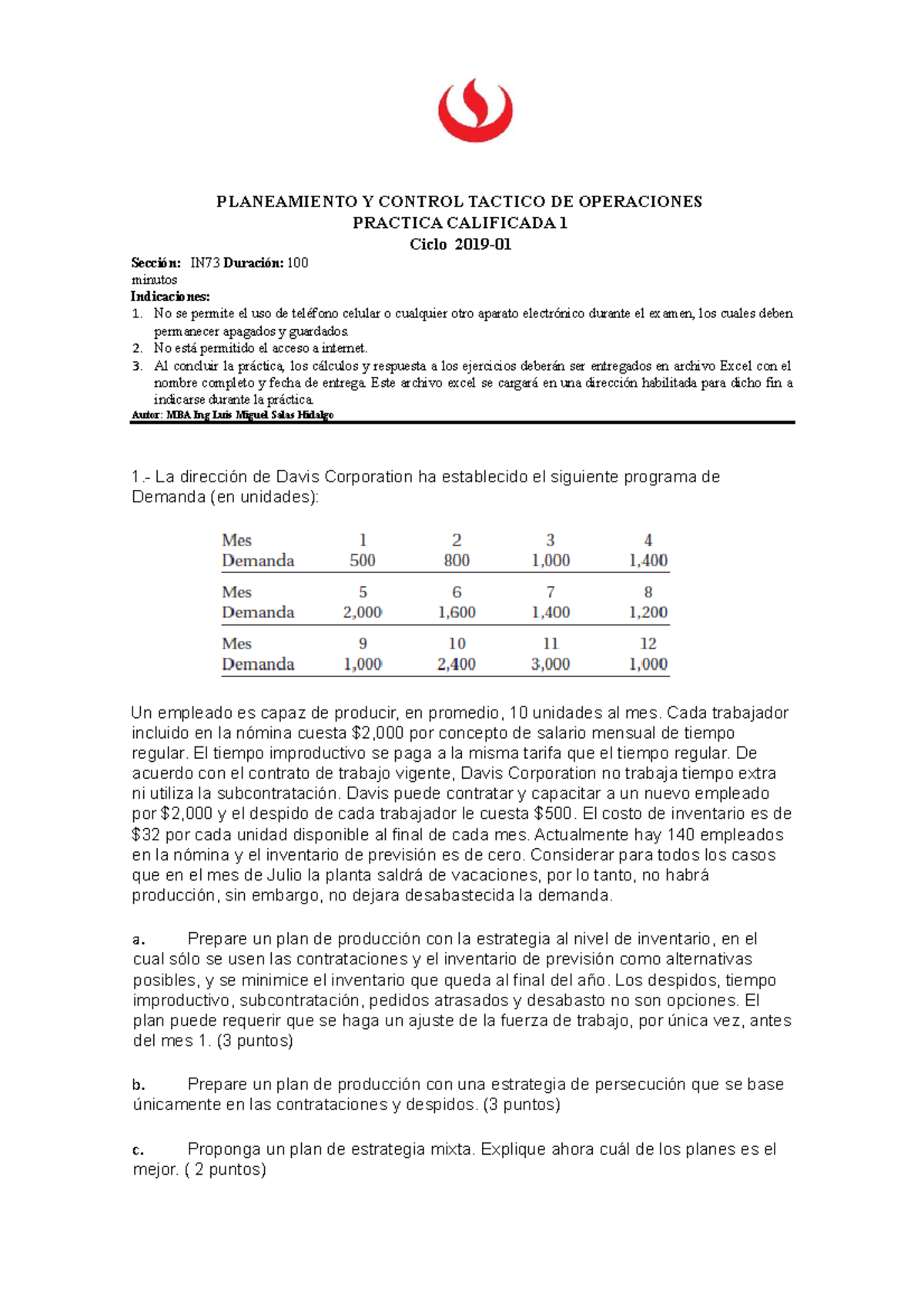 PC1 IN73 2019 01 - Planeamiento y Control Táctico de Operaciones - Studocu
