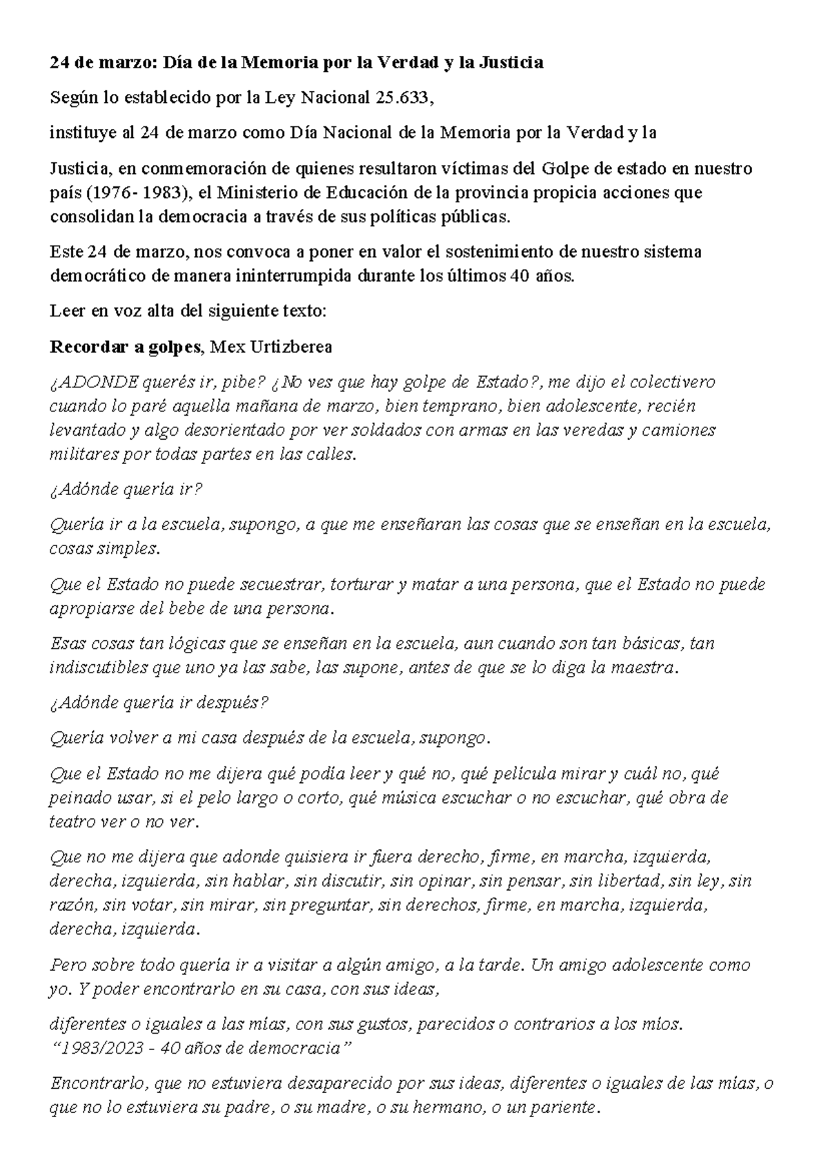 24 de Marzo 2023 - 24 de marzo: Día de la Memoria por la Verdad y la ...