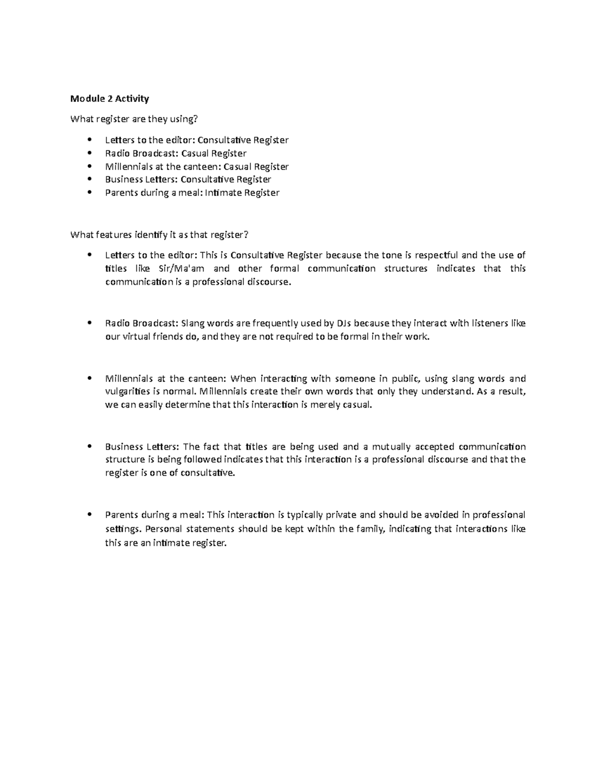 Module 2 Activity registers - Module 2 Activity What register are they ...