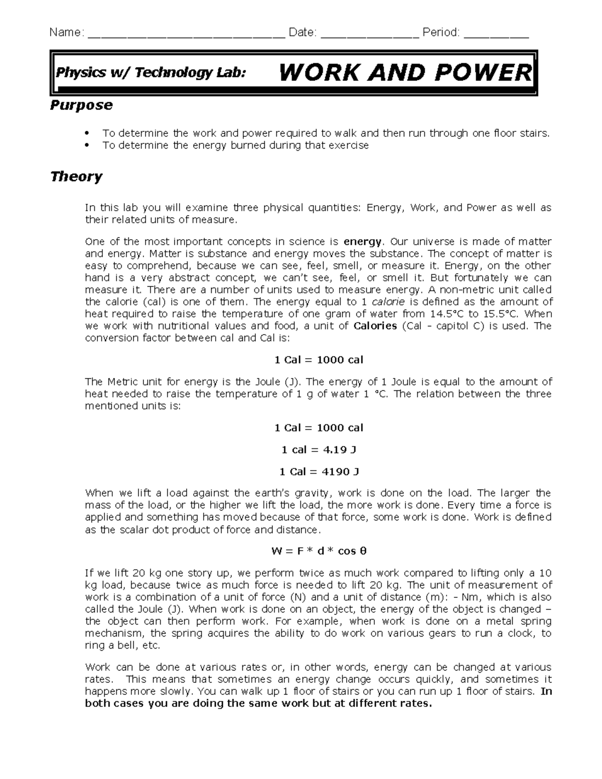 Physics 101: Work and Power Lab Report - Studocu