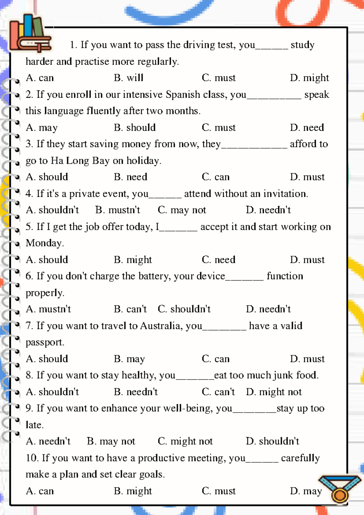 Driving Test Conditional Practice - English ANH - Studocu