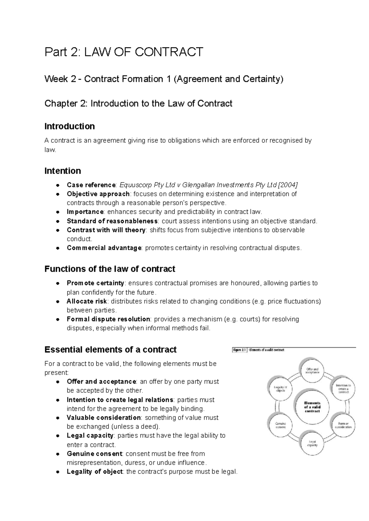 Part 2: LAW OF CONTRACT Week 2 - Contract Formation & Agreement Notes ...