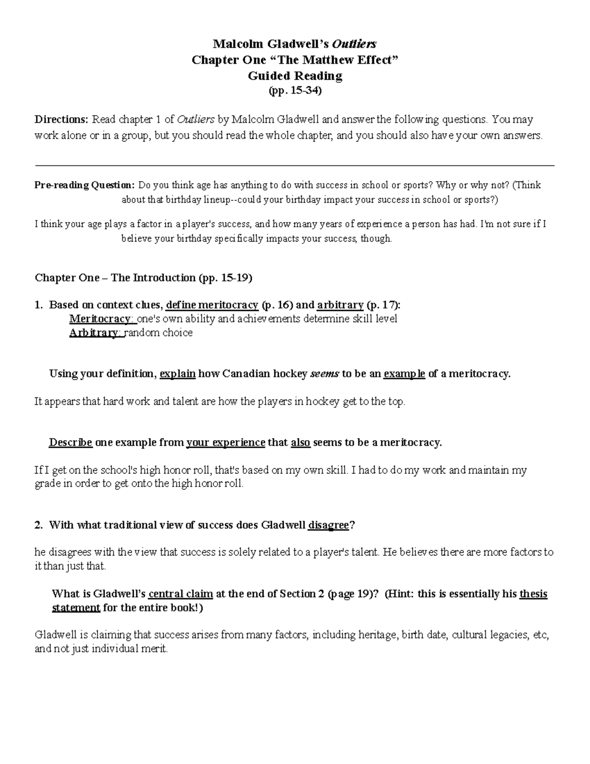 Guiding Questions for Chapter 1 of Outliers (ENG-101) - Studocu