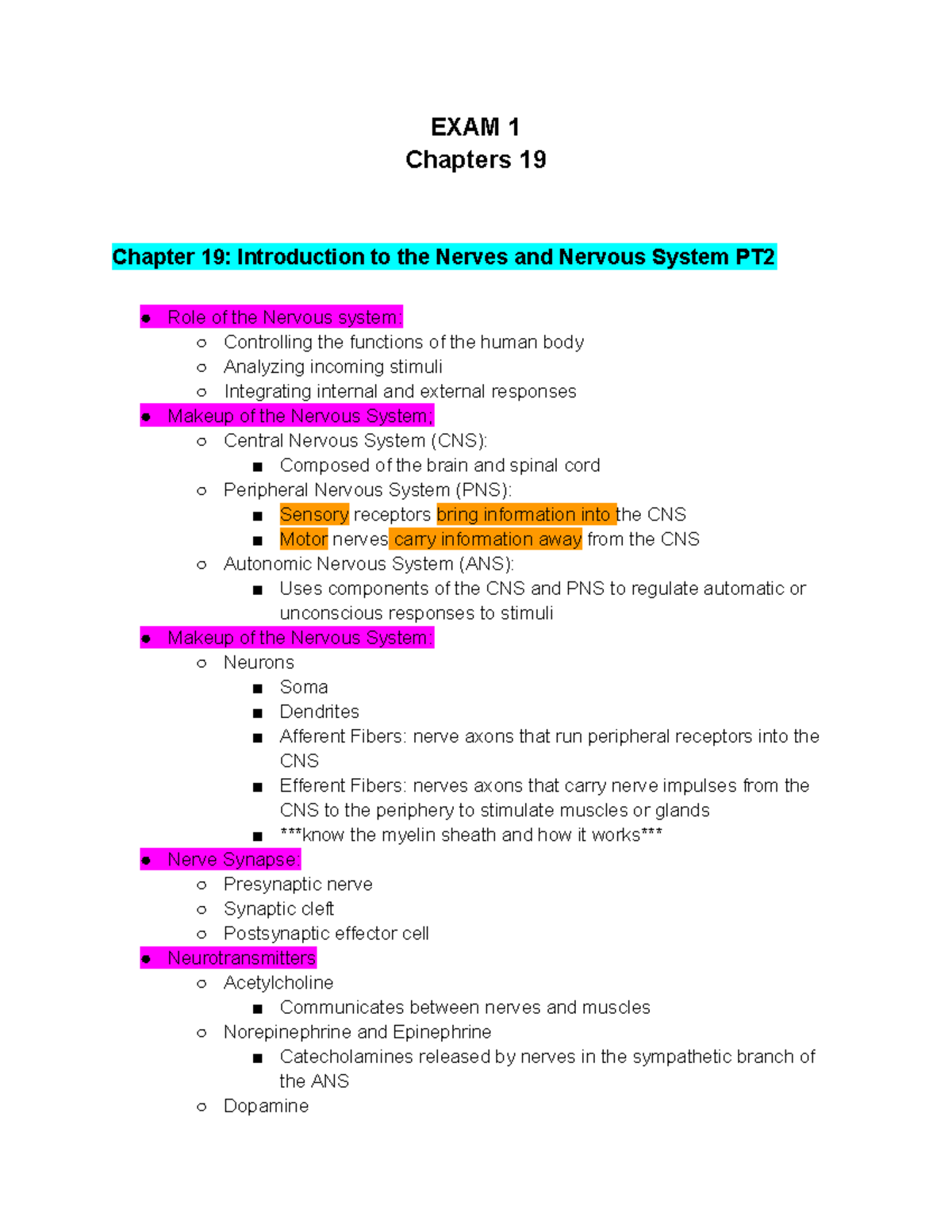 Pharm II EXAM 1 - part 1 study guide - EXAM 1 Chapters 19 Chapter 19 ...