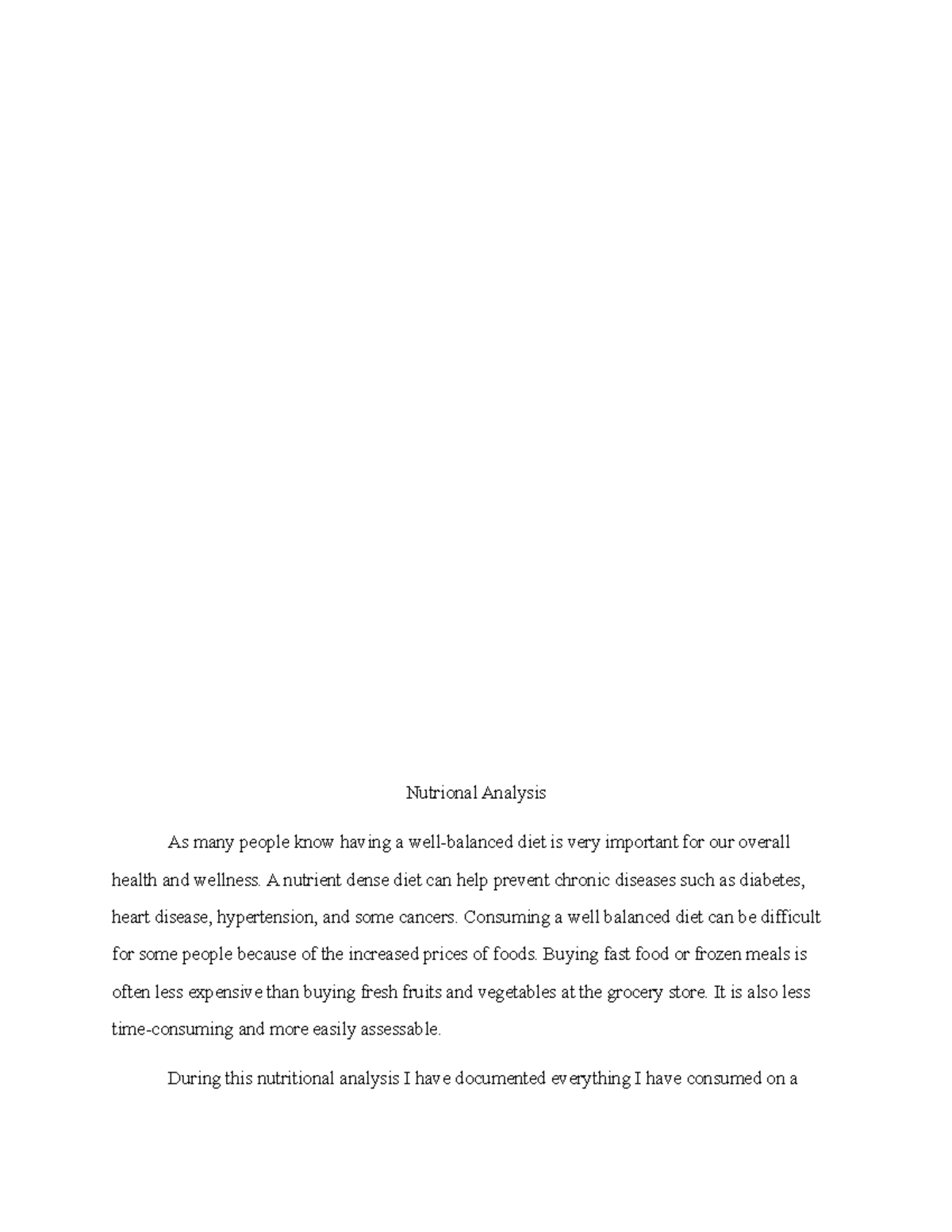 Nutritional Analysis of Daily Food Intake: A Case Study - Studocu