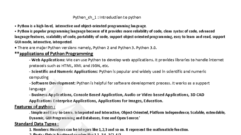Python CH 1: Intro to Python Programming and Features - Studocu