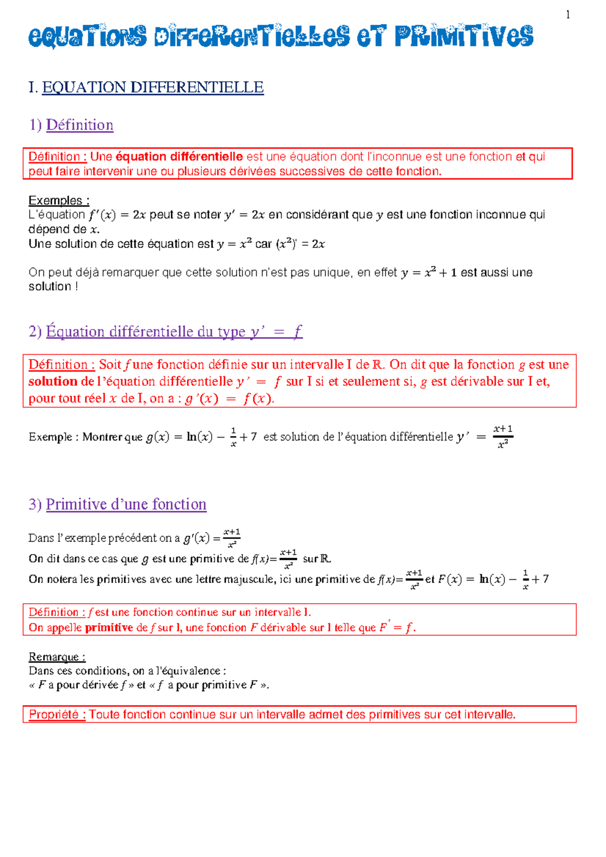 Cours C EQUA DIFF - Définition et Propriétés des Équations ...