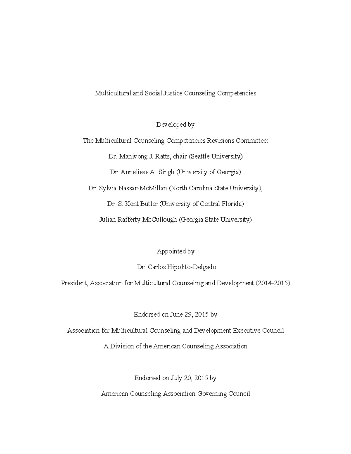 Multicultural Counseling Competencies Overview and Framework - Studocu