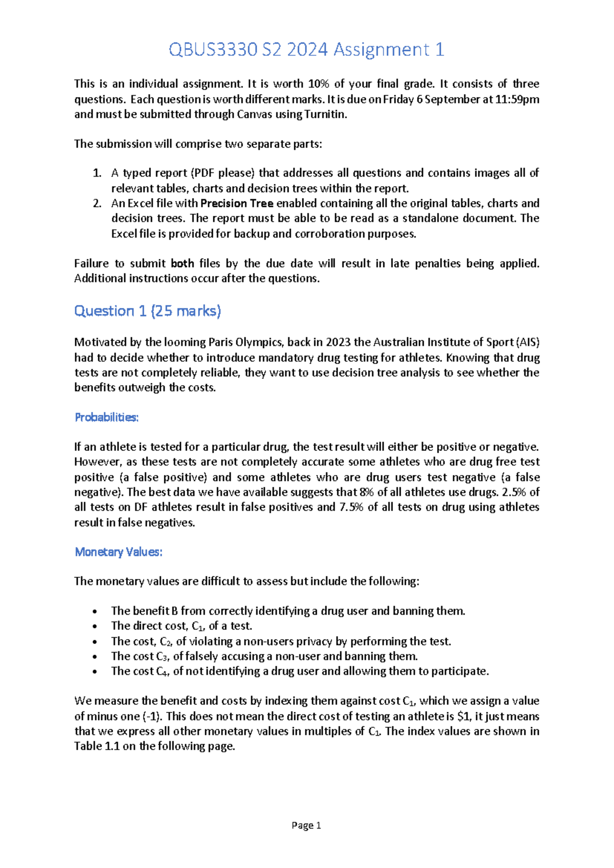 QBUS3330 S2 2024 Assignment 1 Guidelines and Requirements - Studocu