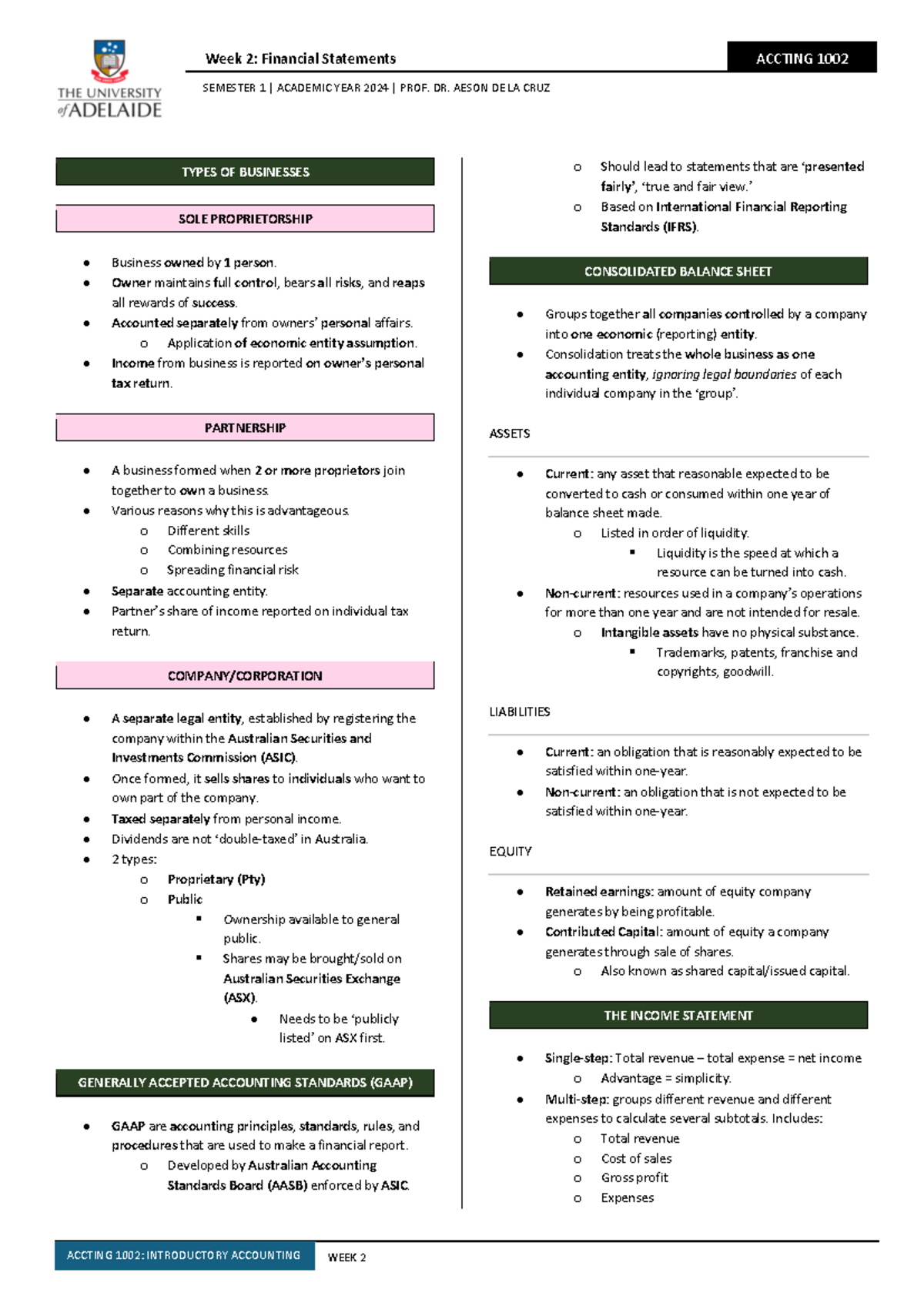 Week 2 Financial Statements Overview - Accting 1002 - Studocu