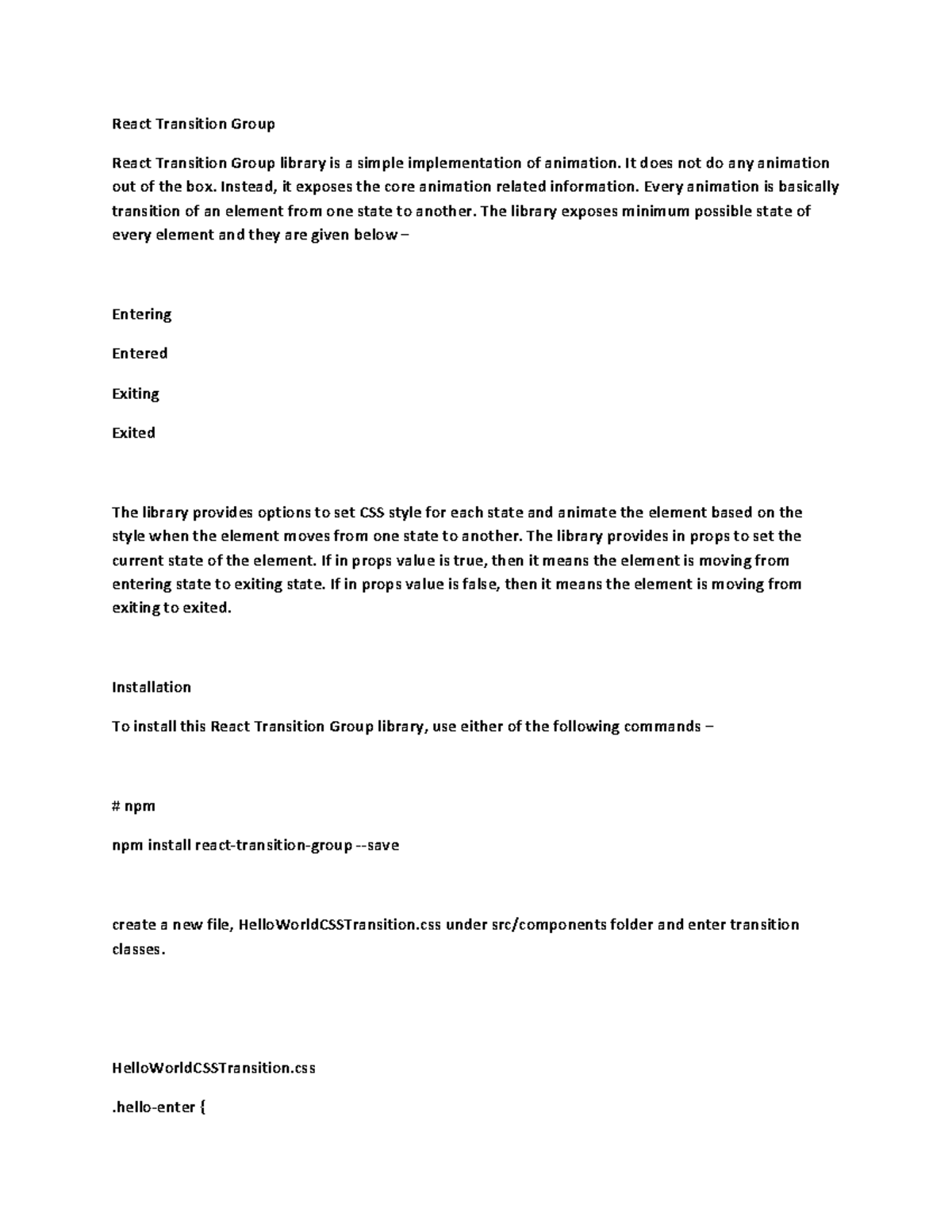 React Transition - Lecture Notes - React Transition Group React ...