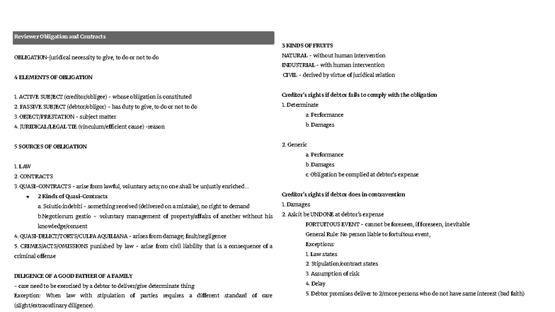 KIN 101: Obligations and Contracts - Comprehensive Review Notes - Studocu