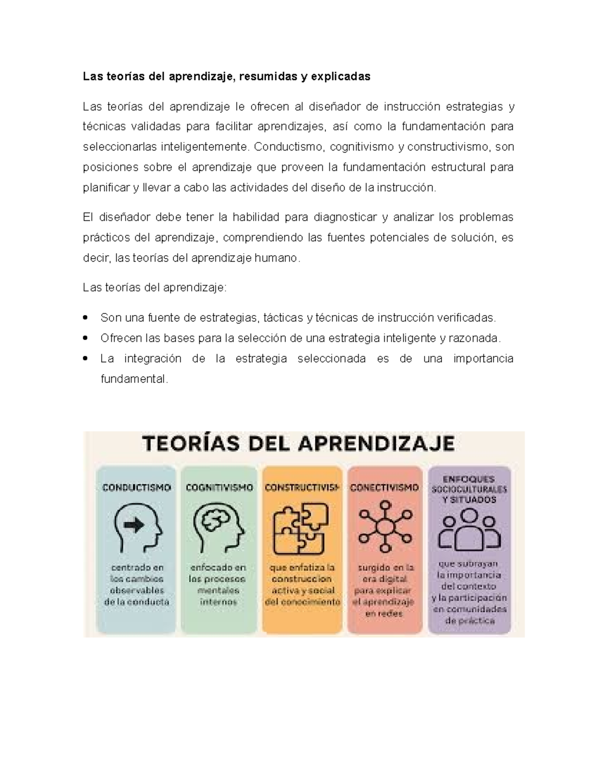 Teorías del Aprendizaje: Resumen y Análisis de Enfoques - Studocu