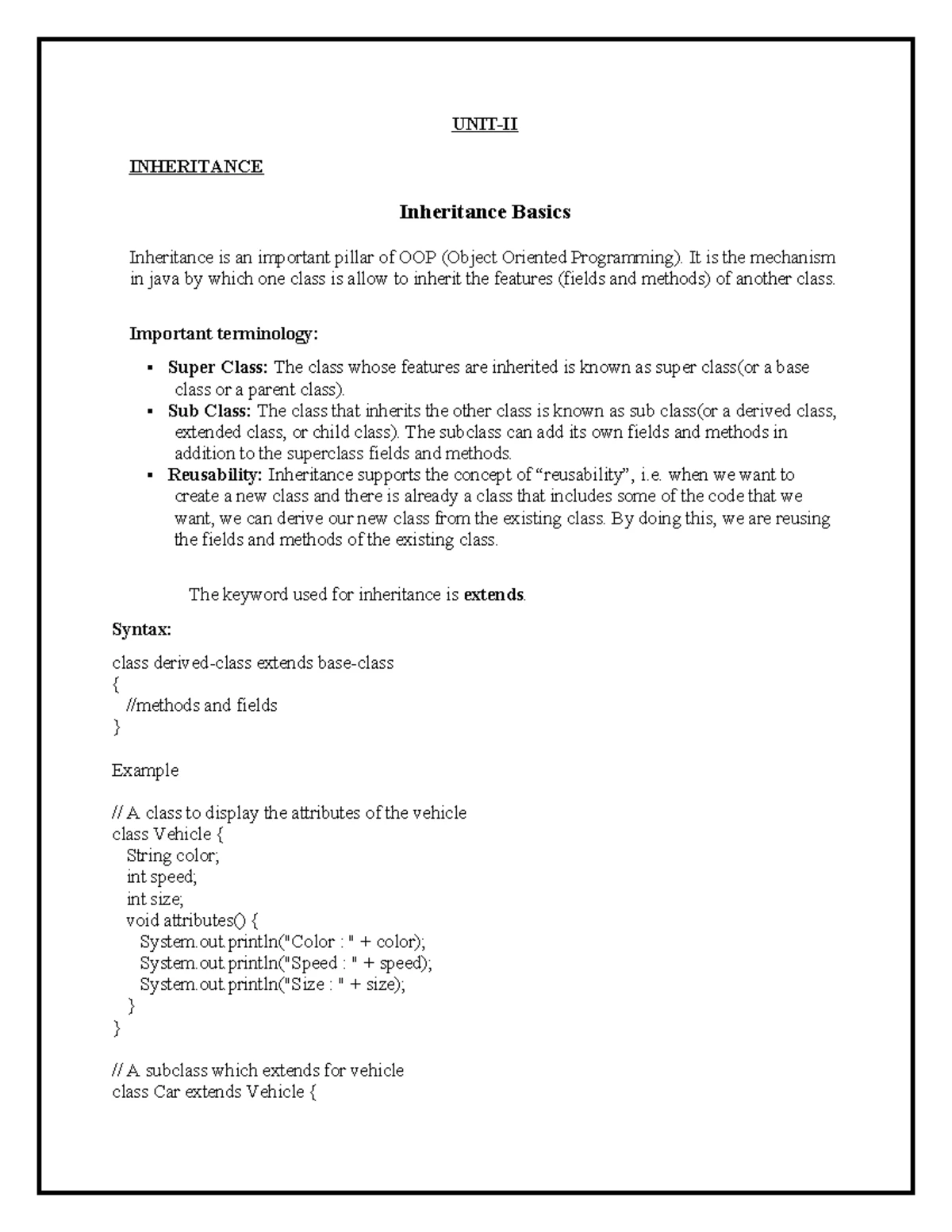 Inner Classes - Unit Notes (CS101) - Studocu