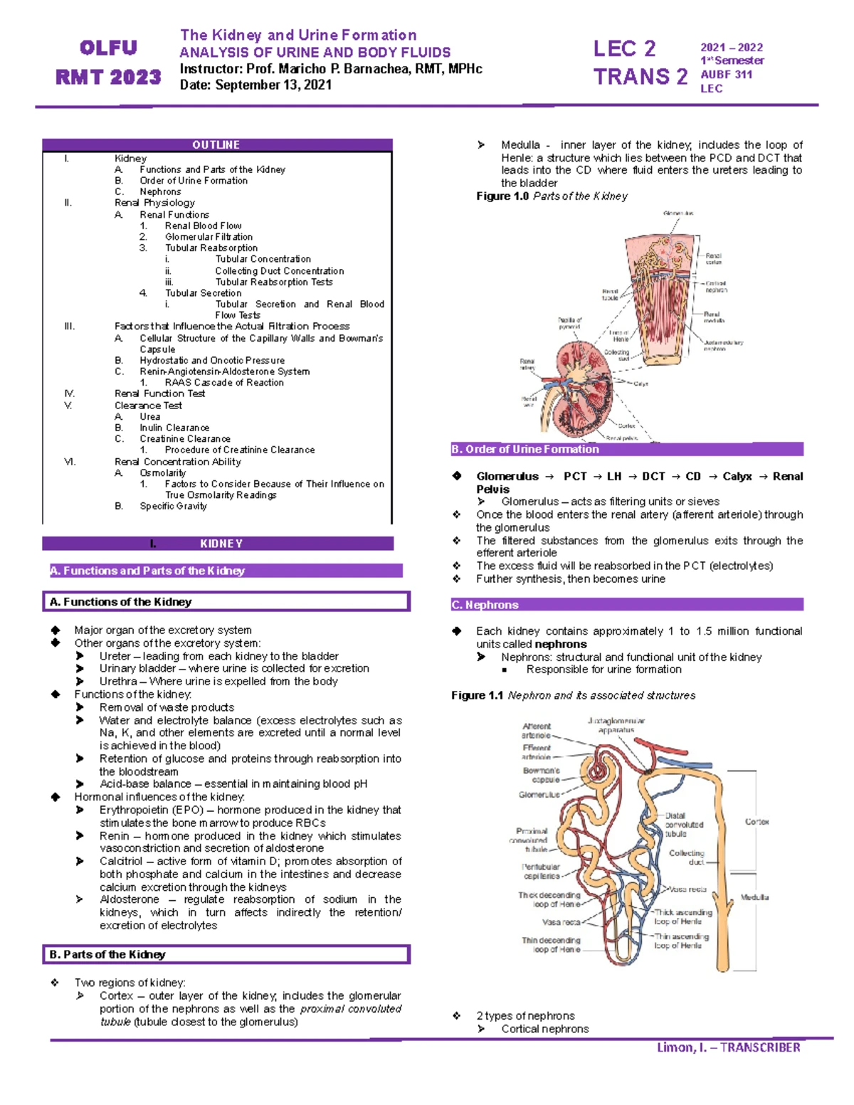 AUB F LEC 1 Trans - Intro to AUBF - OUTLINE I. History of Urinalysis II ...
