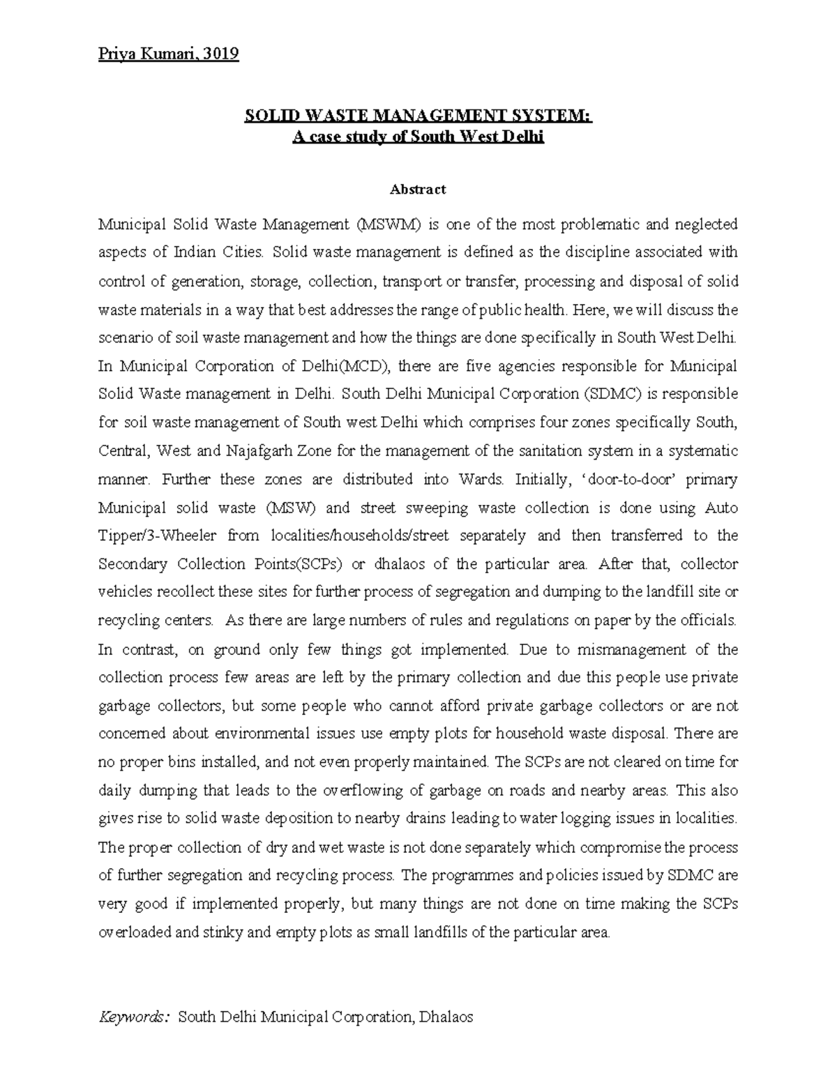 Solid Waste Management System: Case Study of South West Delhi - Studocu