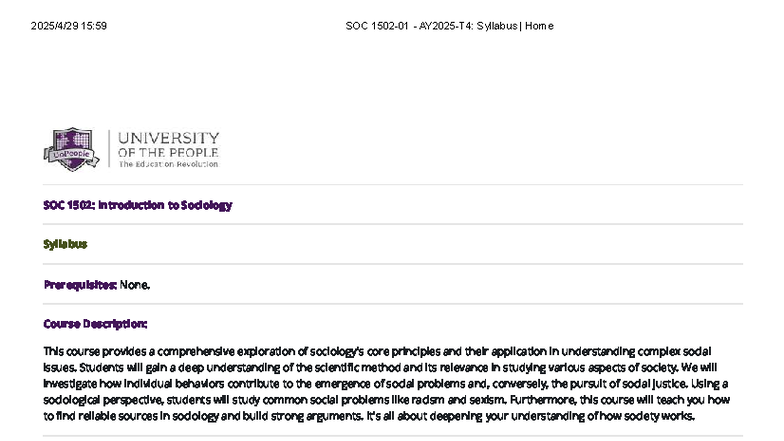 SOC 1502-01 - AY2025-T4 Introduction to Sociology Syllabus - Studocu
