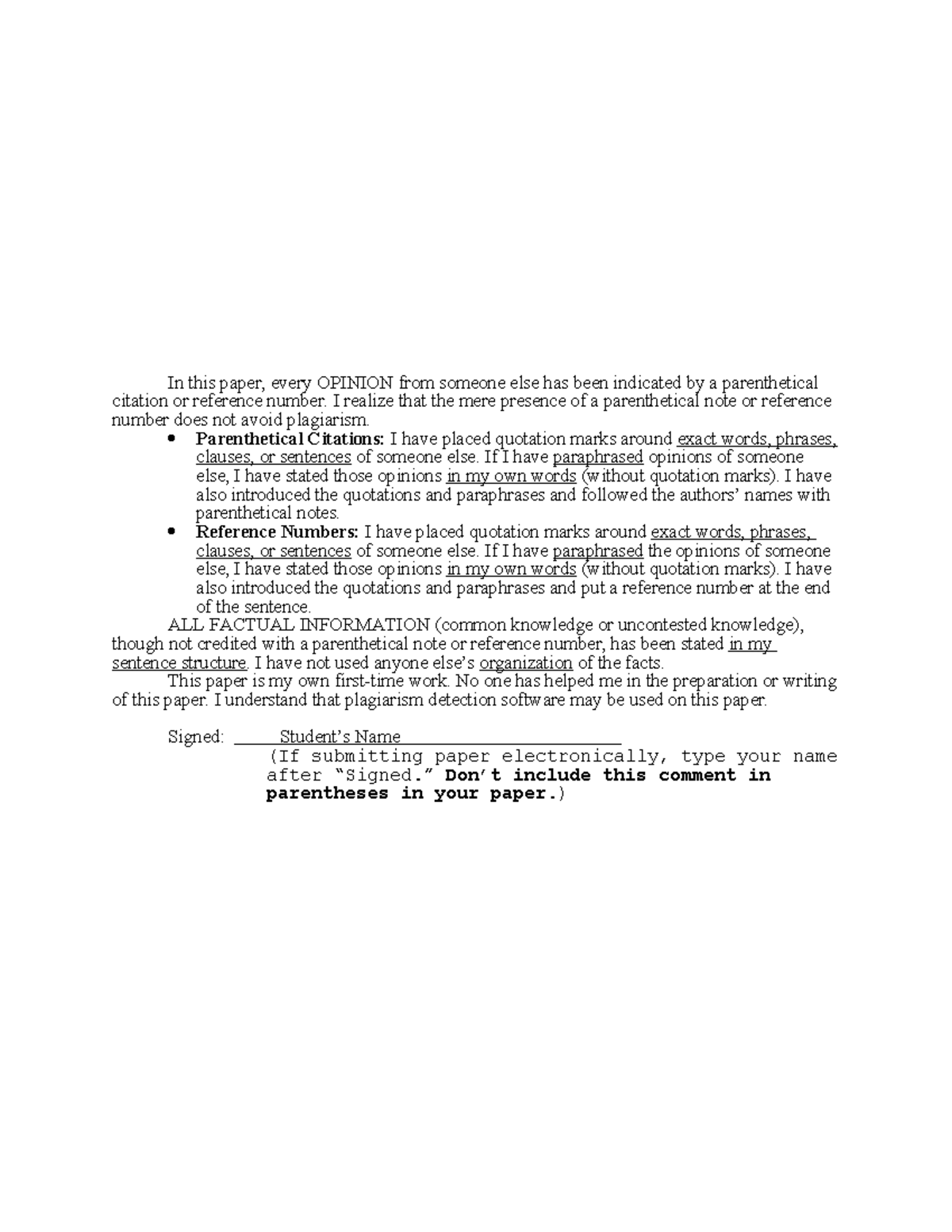 Pledge Page for Academic Integrity and Citation Practices - Studocu
