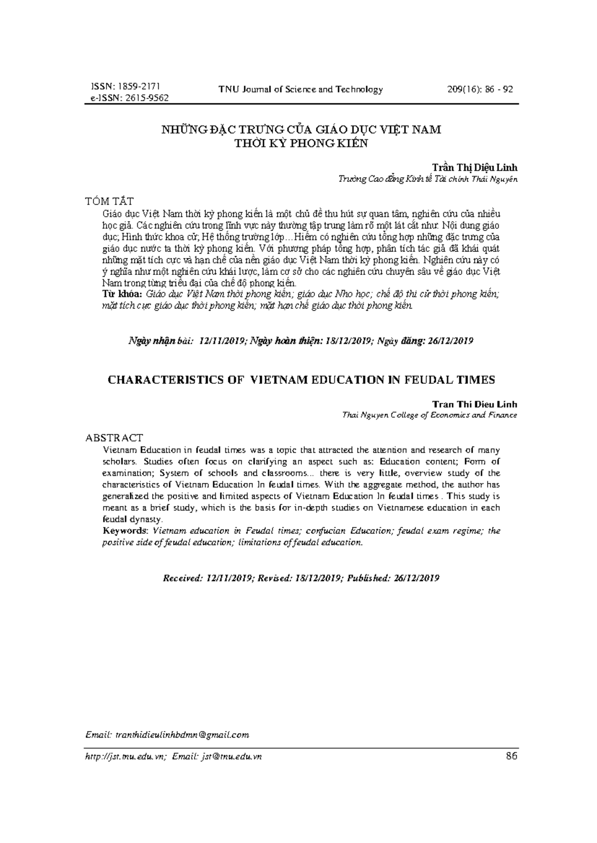 TNU Journal of Science and Technology: Characteristics of Vietnam ...