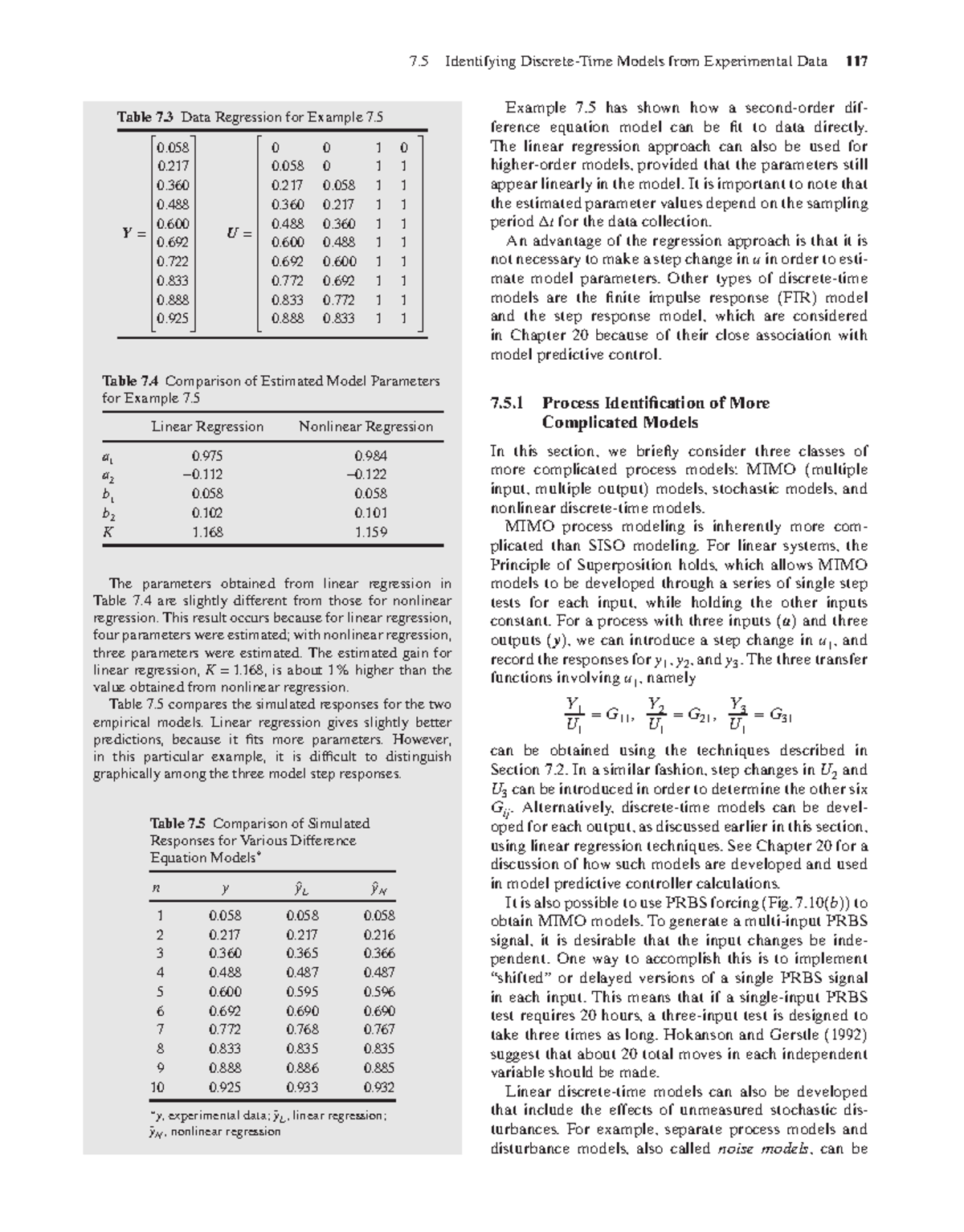 7.5 Process Identification and Model Comparison in Regression Analysis ...