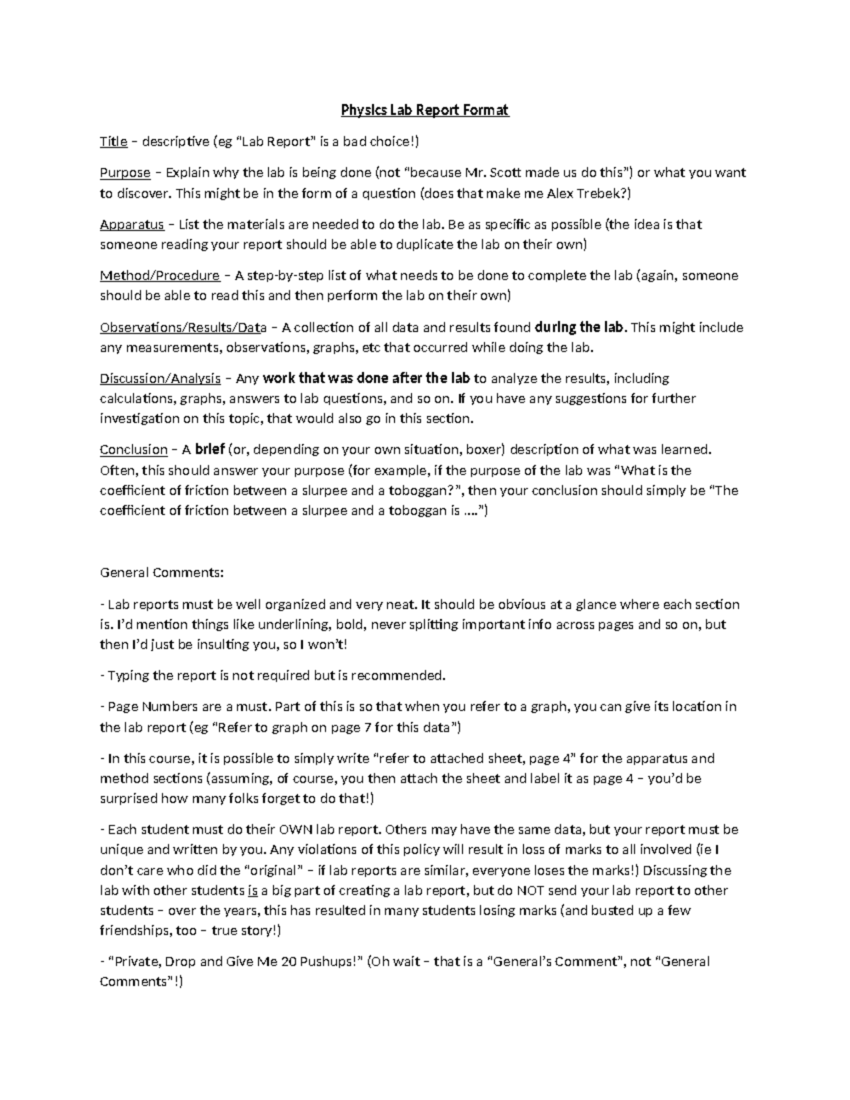PHYS 101 Lab Report Format: Essential Guidelines and Structure - Studocu