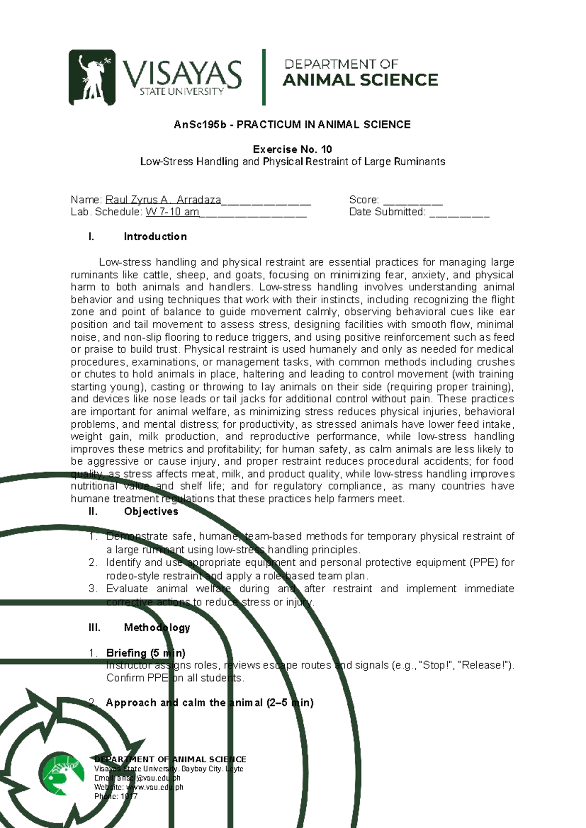 AnSc195b Practicum: Handling & Restraint of Large Ruminants - Studocu