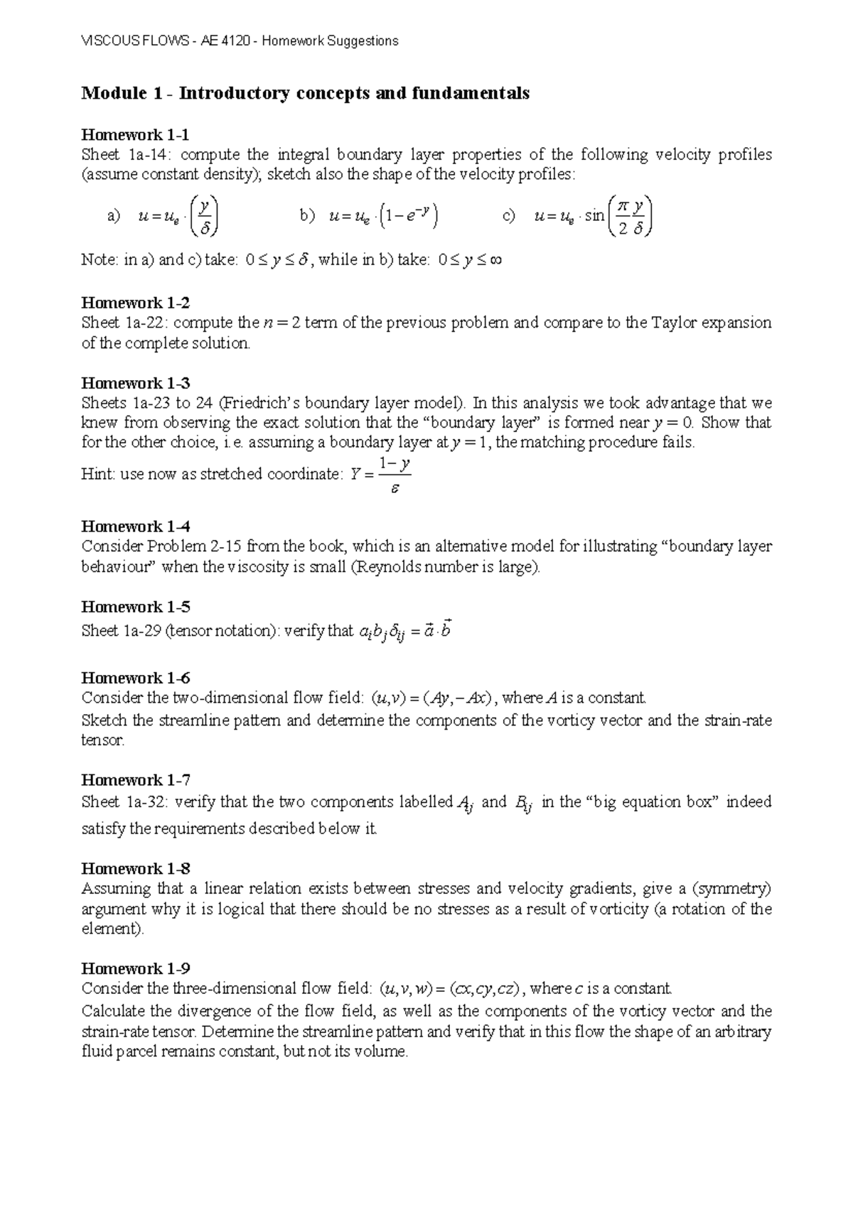 Homework 1 - Practice Exercises on Boundary Layer Theory and Flow ...