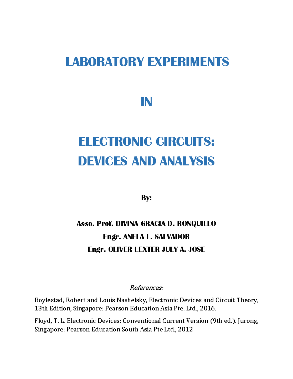 ECE 421 Electronic Circuits Laboratory: Experiments 1 to 8 Guide - Studocu