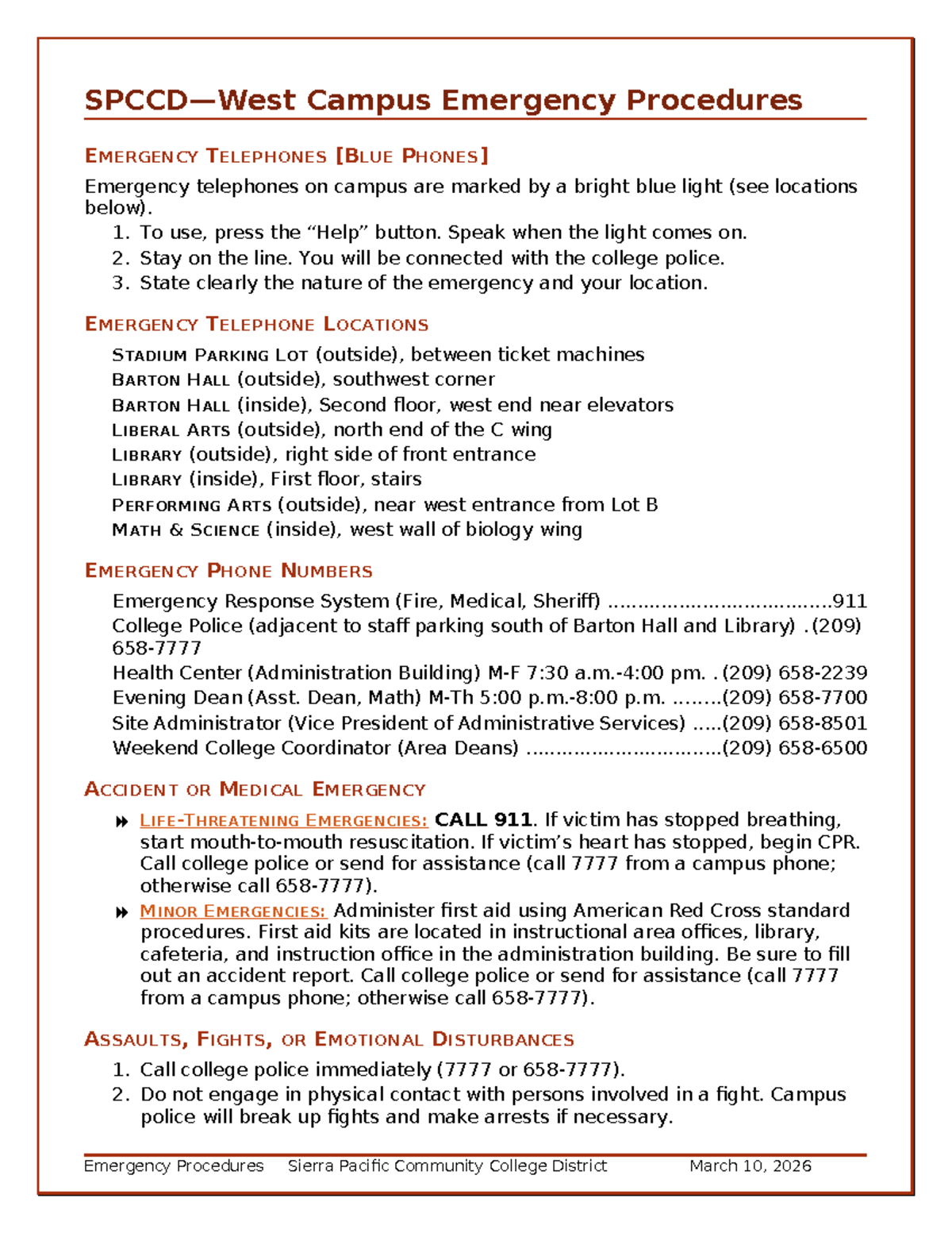 Emergency Procedures Guide EMERGENCY TELEPHONES - SPCC 2026 - Studocu