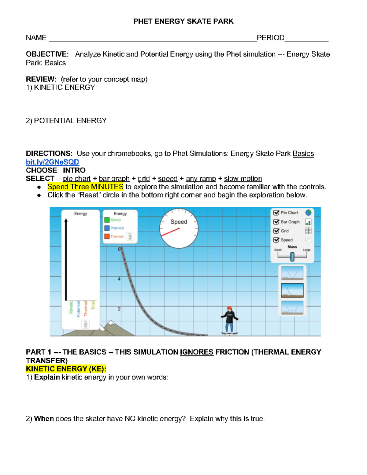 Phet Simulation: Energy Skate Park Worksheet Analysis - Studocu