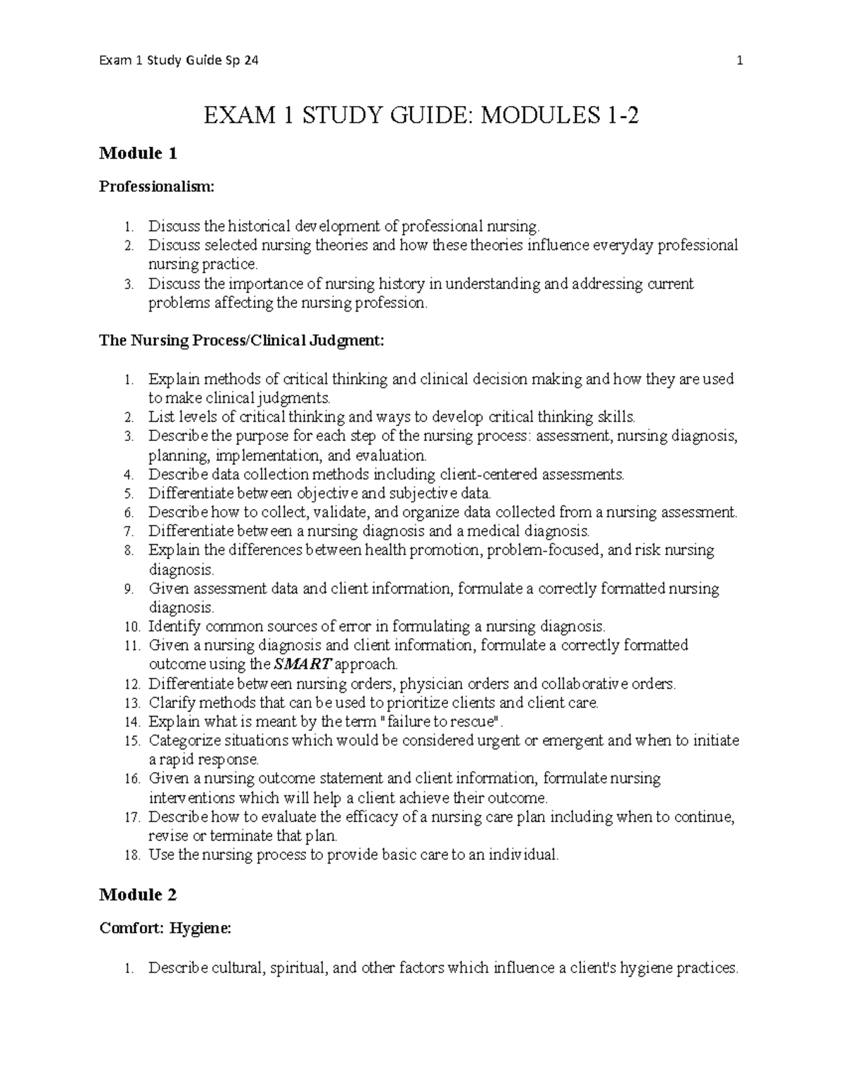 Exam 1 Study Guide for Nursing Practice - Sp 24 - Studocu