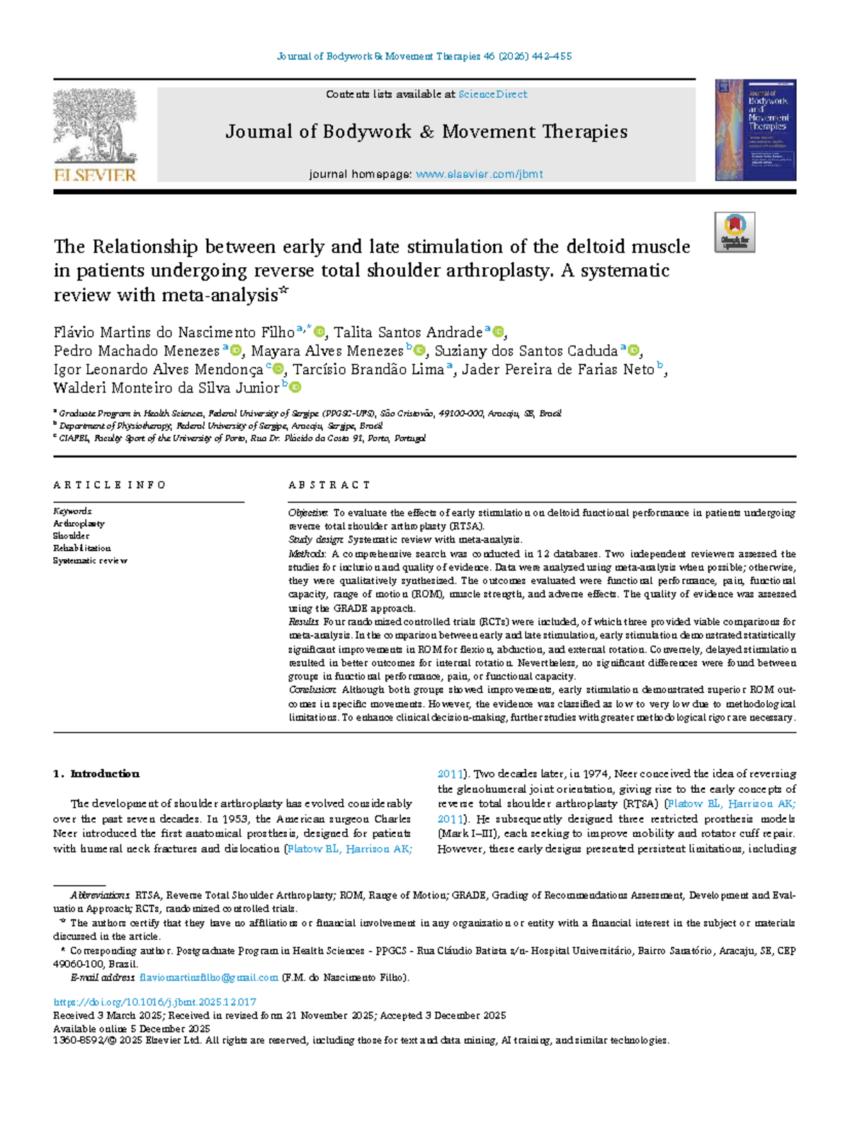 The Relationship Between Early and Late Deltoid Stimulation in RTSA: A - Document Preview