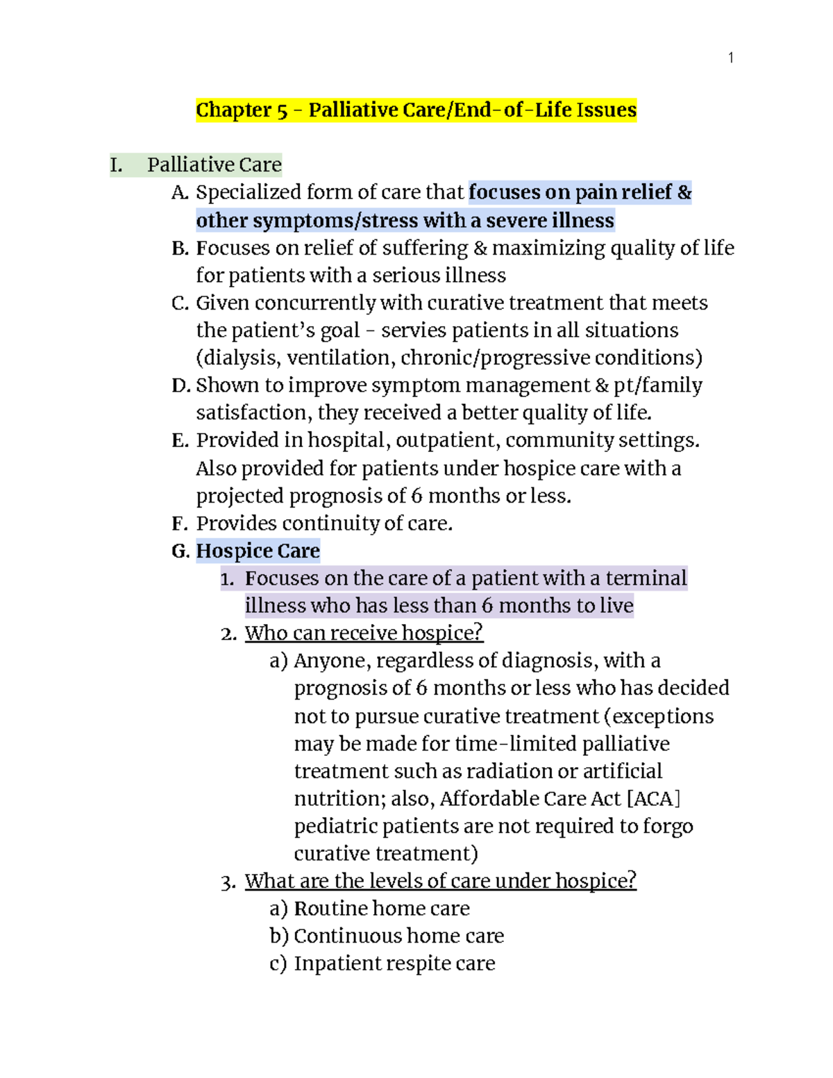 NUR 445 Med Surg 3 Exam 1: Palliative Care Overview - Studocu