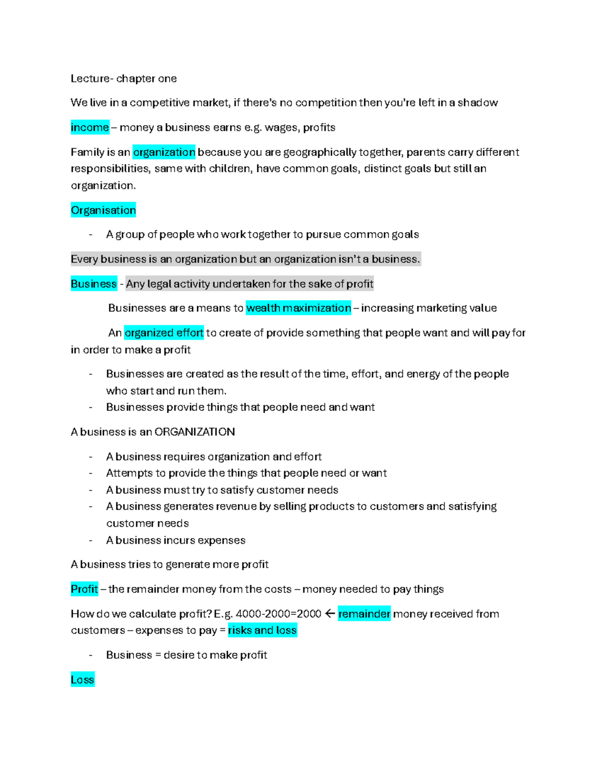 Business 101: Lecture Notes on Chapter 1 - Understanding Organizations ...