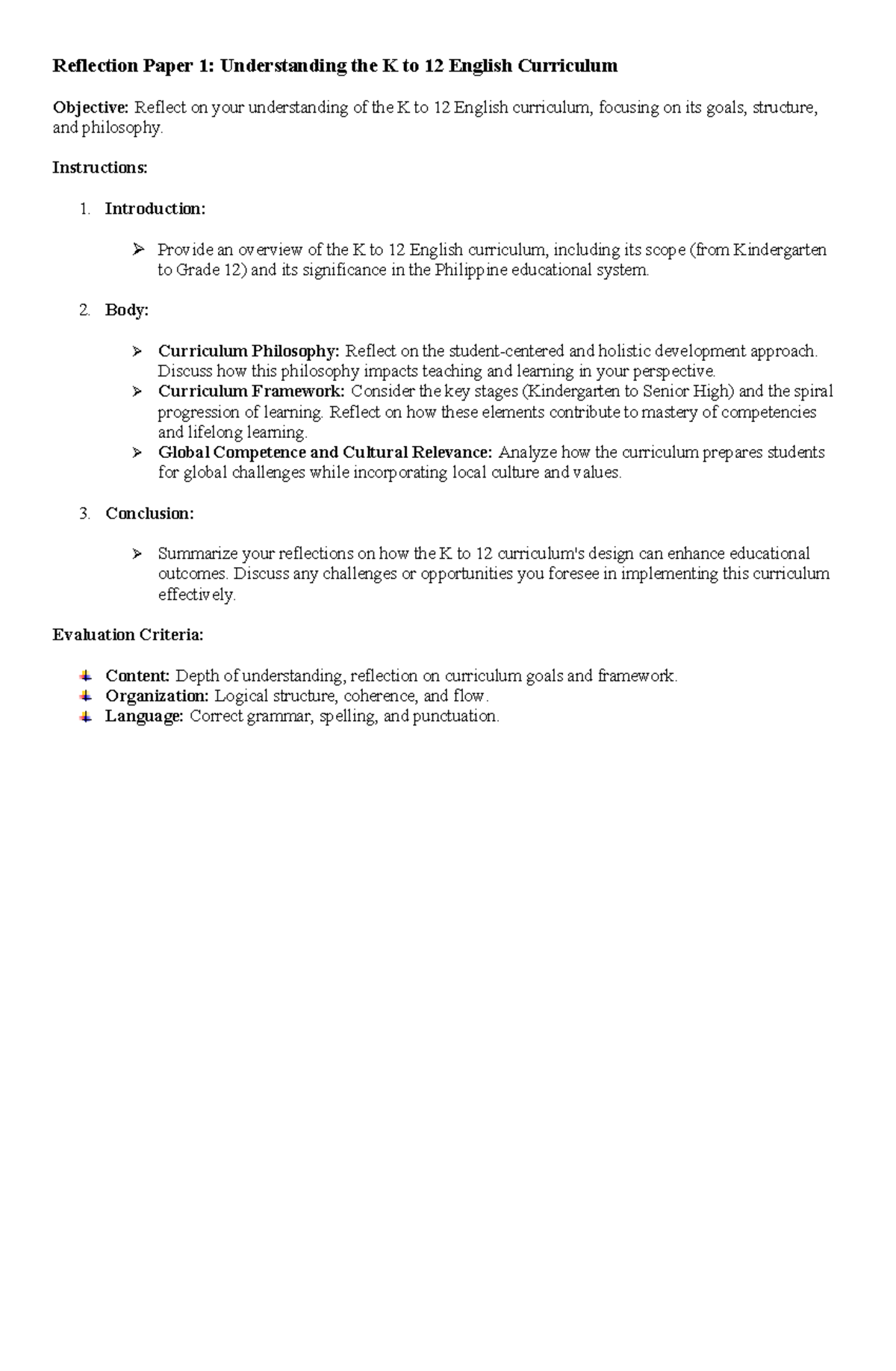 Reflection Paper 1: Insights on K to 12 English Curriculum Requirements ...