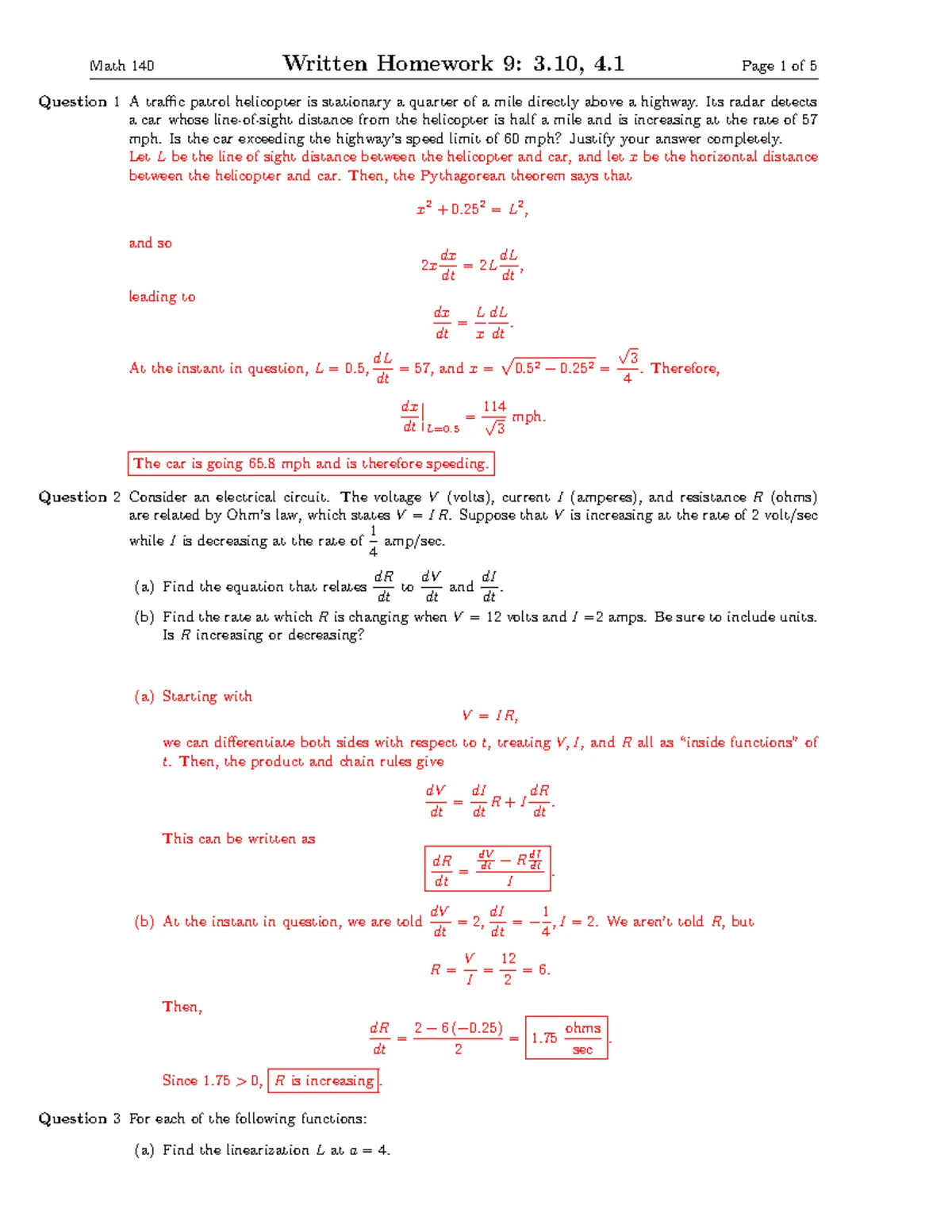 Math 140: Written Homework 10 Solutions and Analysis - Studocu