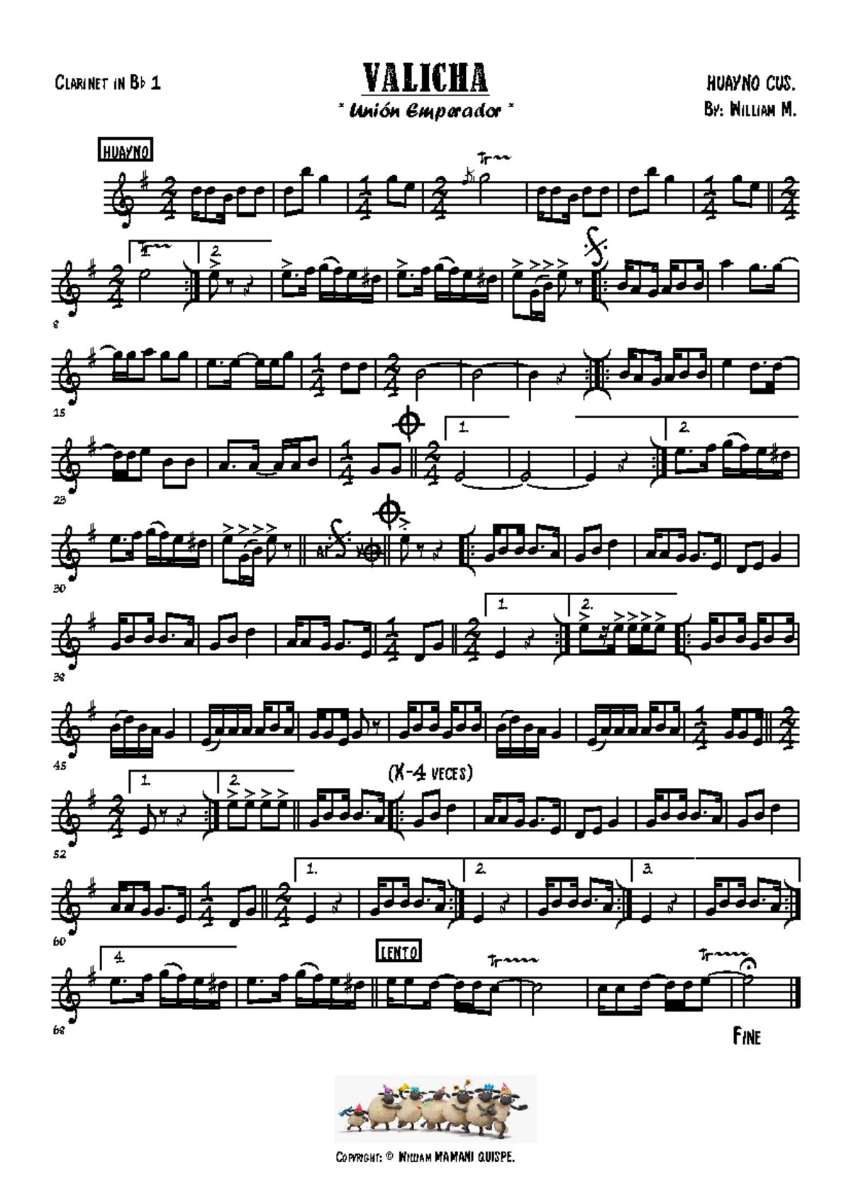 Valicha Huayno CUS - Complete Sheet Music for Various Instruments - Document Preview