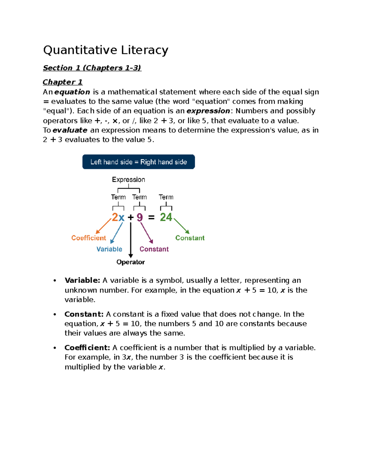 Quantitative Literacy Notes (Sections 1-3) - Studocu