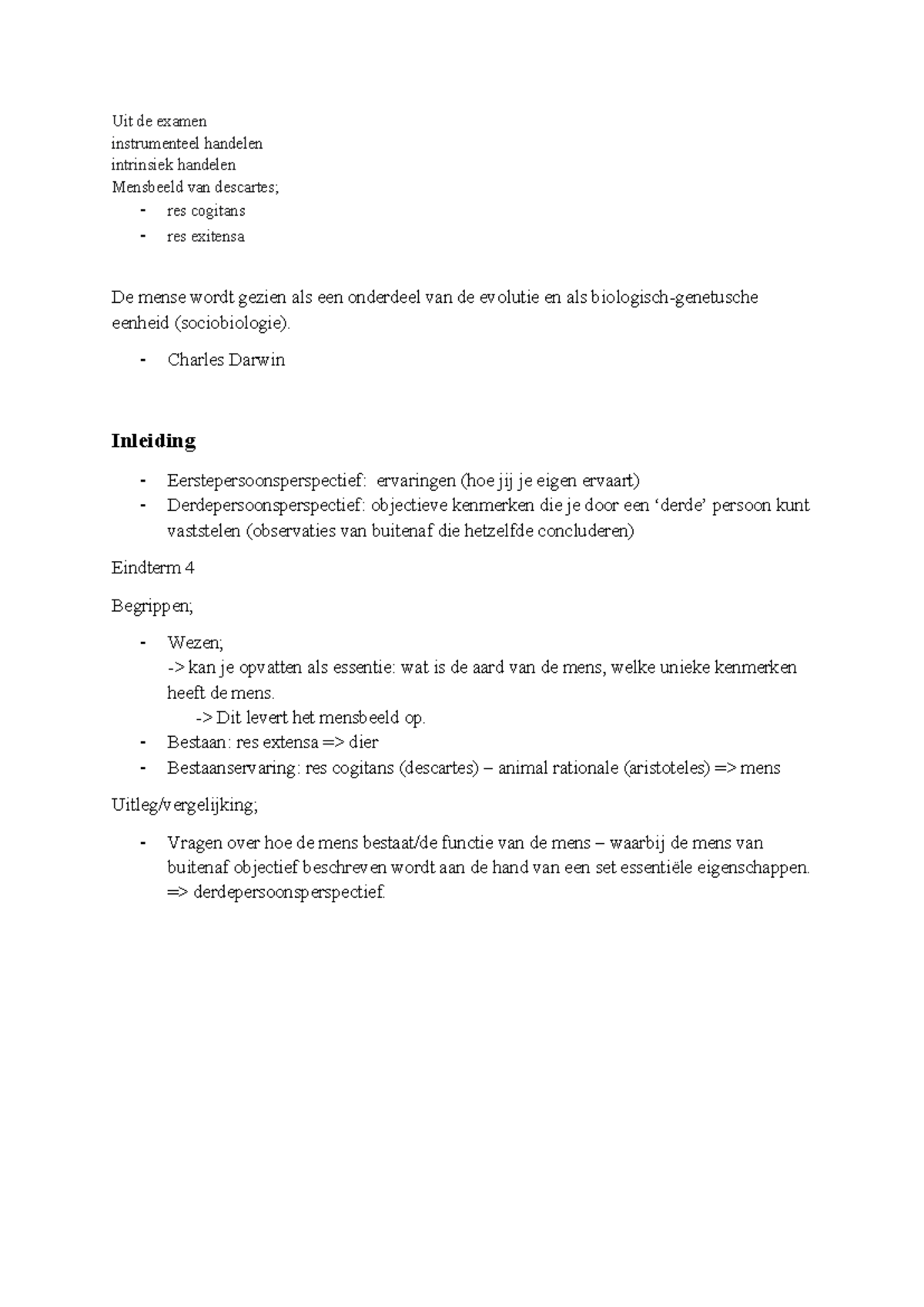 Filosofie - Periode 1 - Eindtermen: Mensbeeld en Fenomenologie ...