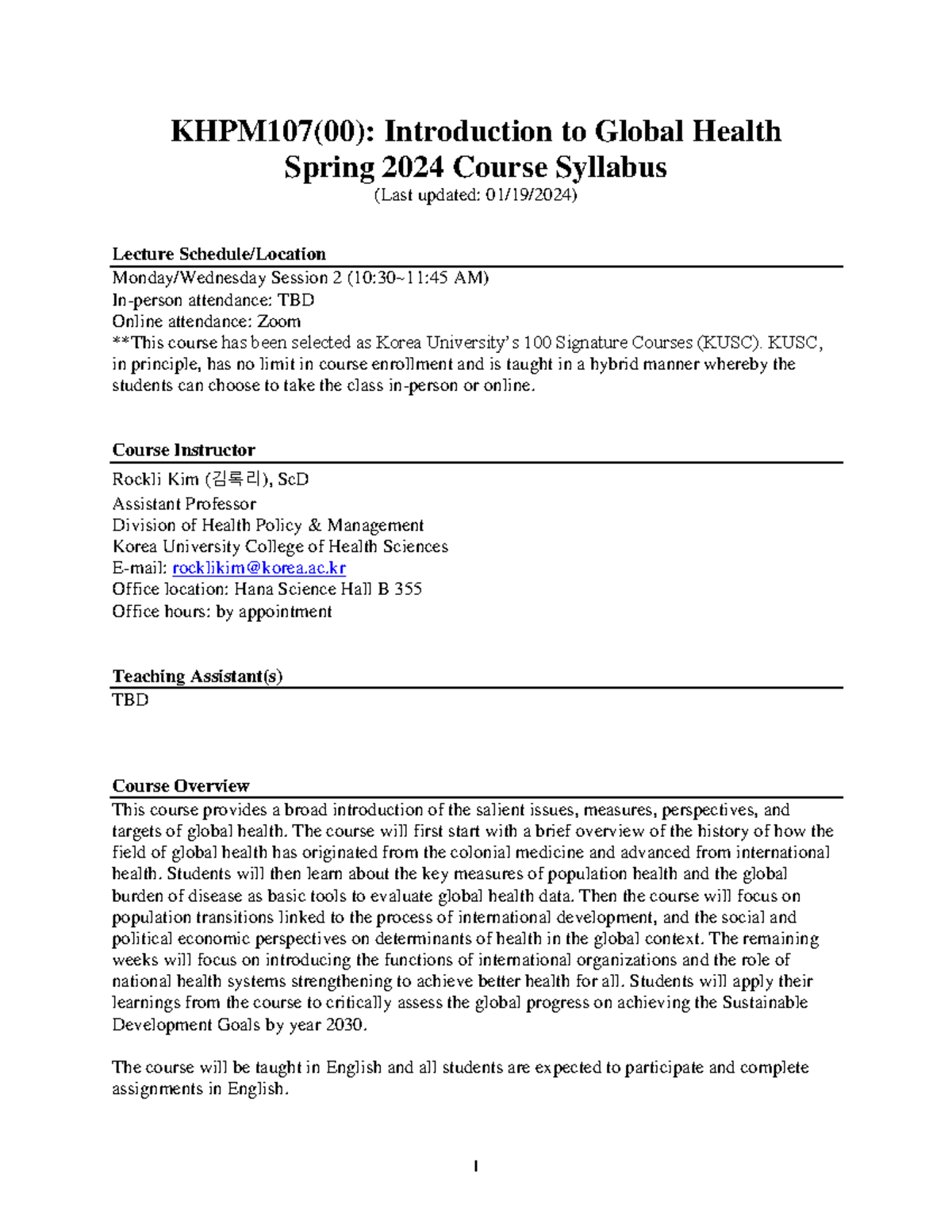 KHPM107(00) - Spring 2024 Global Health Course Syllabus - Studocu