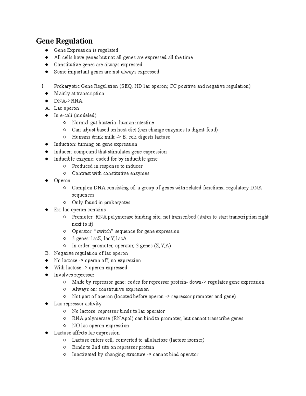 Gene Regulation - Lecture notes 16 - Gene Regulation Gene Expression is ...