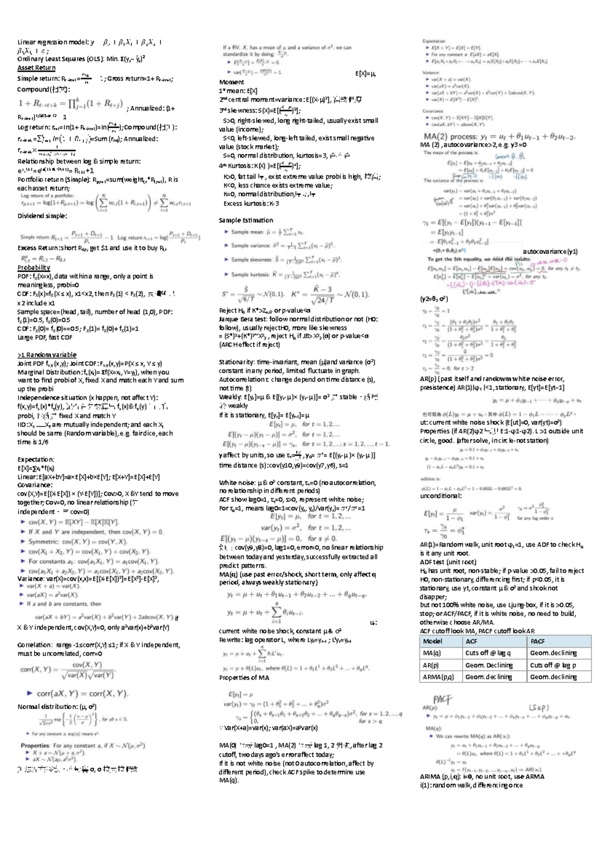 EF4822 Final Exam Cheatsheet: Linear Regression & OLS Concepts - Studocu