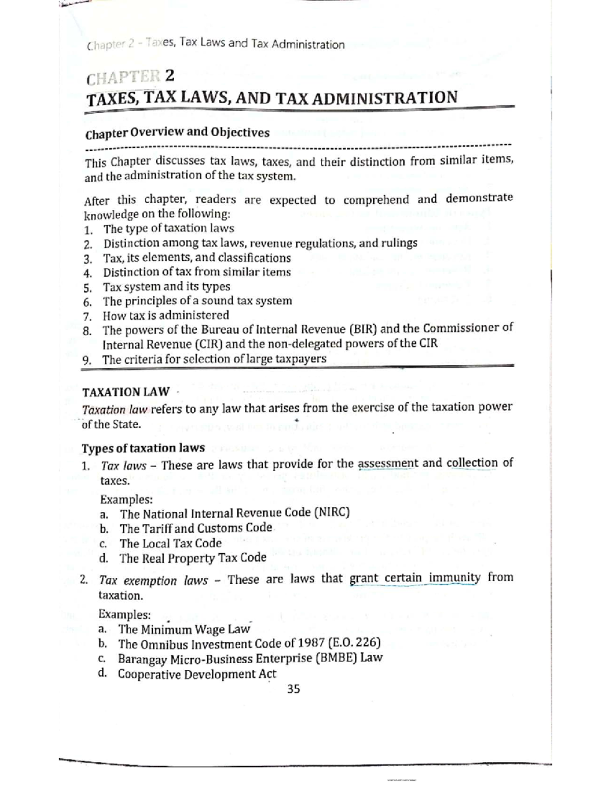 Chapter 2: Overview of Taxes, Tax Laws, and Tax Administration - Studocu