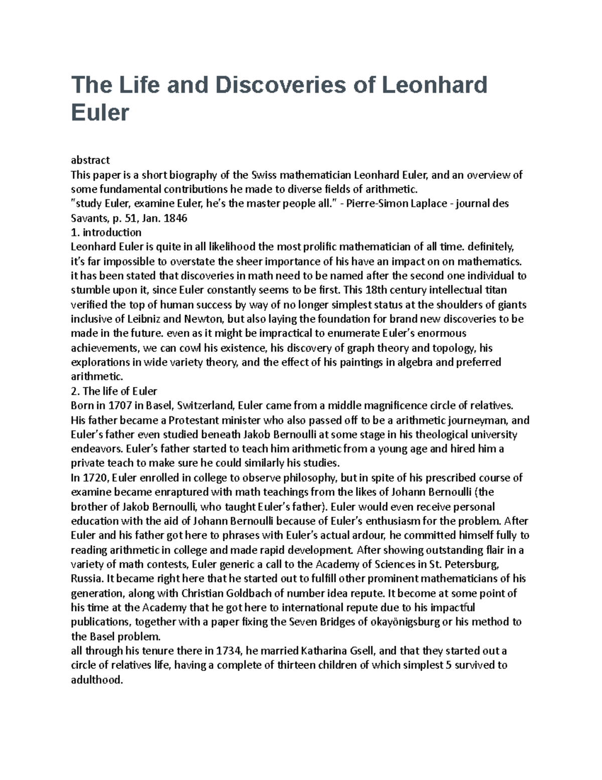 Leonhard Euler: A Comprehensive Biography and Mathematical Legacy - Studocu, image size:1200x1553