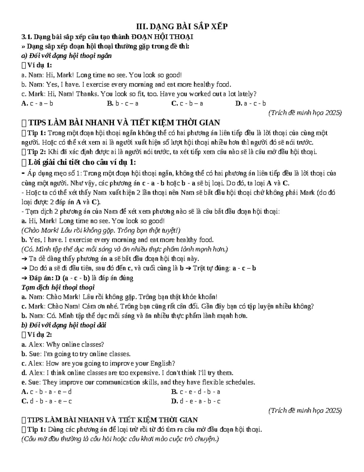 3.1. (HS) Dạng Bài Sắp Xếp Câu Trong Đoạn Hội Thoại - Document Preview