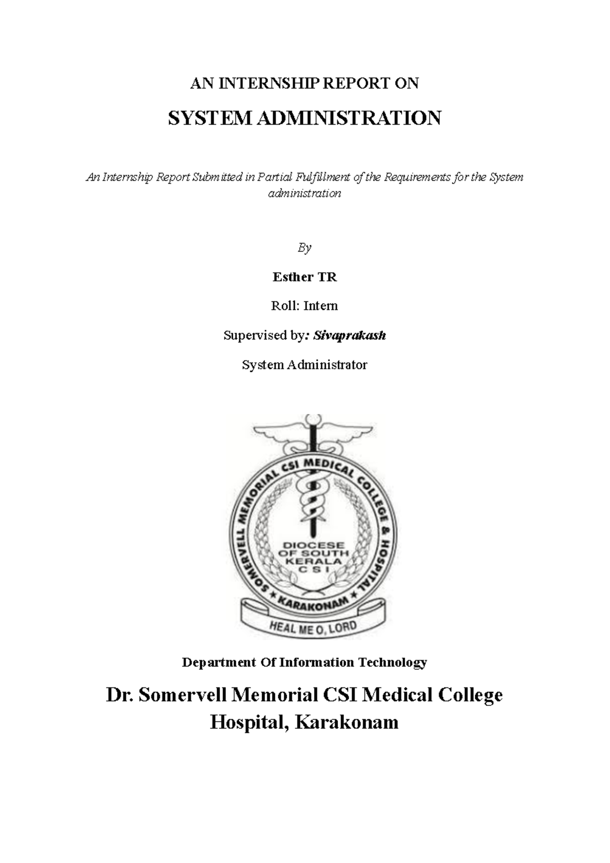 Internship Report on System Administration (IT 101) - Studocu