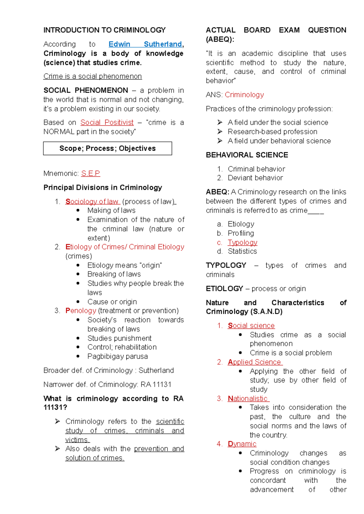 Introduction to Criminology (CRIM 101) - Key Concepts and Theories ...